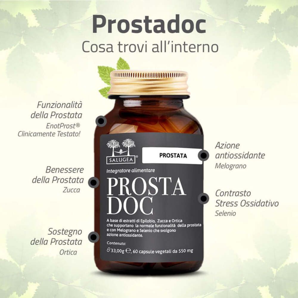 Flacone del prodotto con testo e illustrazioni. Melograno e foglia di menta accanto al flacone.