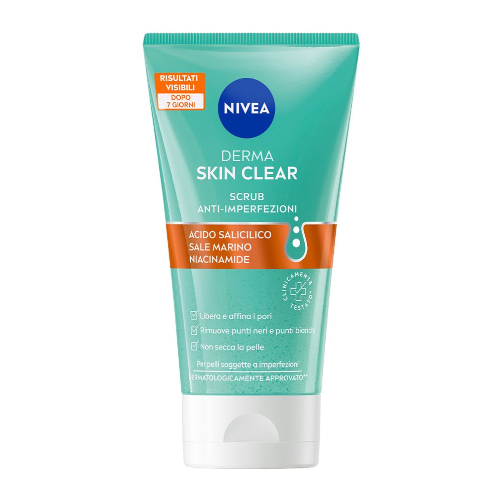 Nivea Derma Skin Clear Scrub Viso Anti-Imperfezioni 150 ml, Scrub per la cura della pelle grassa