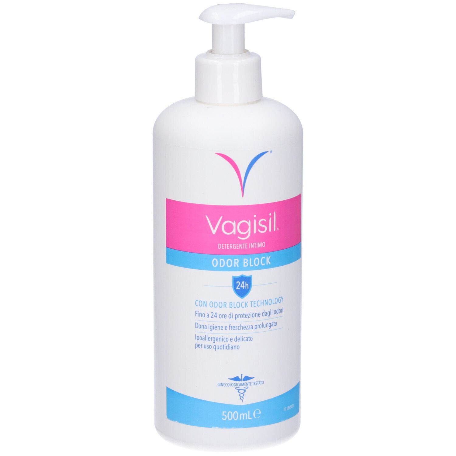 Vagisil Odor Block Intimwaschmittel in weißer Pumpflasche, 500ml.