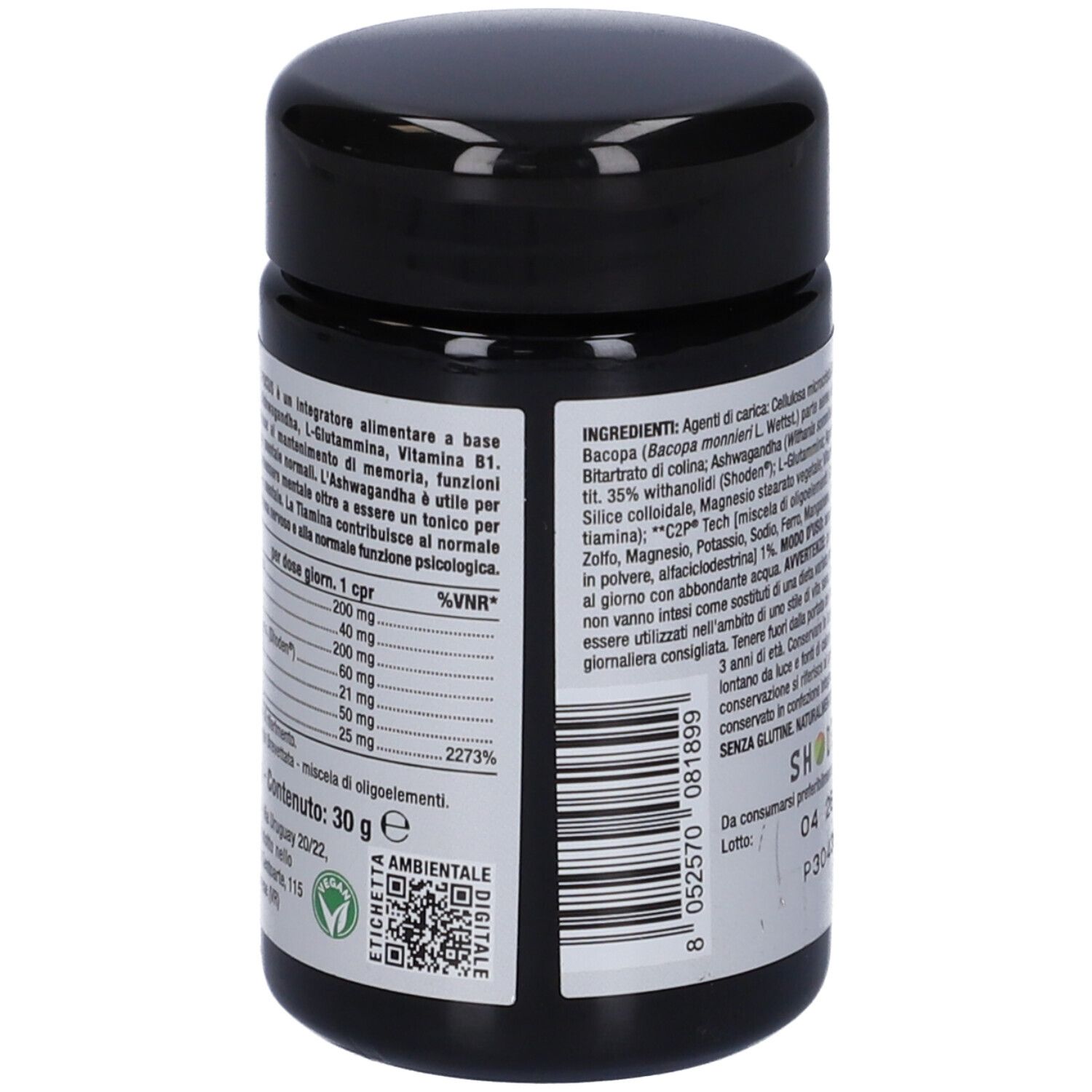 Barattolo nero con etichetta bianca. Scritta 'nutriva' e 'MEMORAL Focus'. Contiene 30 compresse. Con C2P Tech.