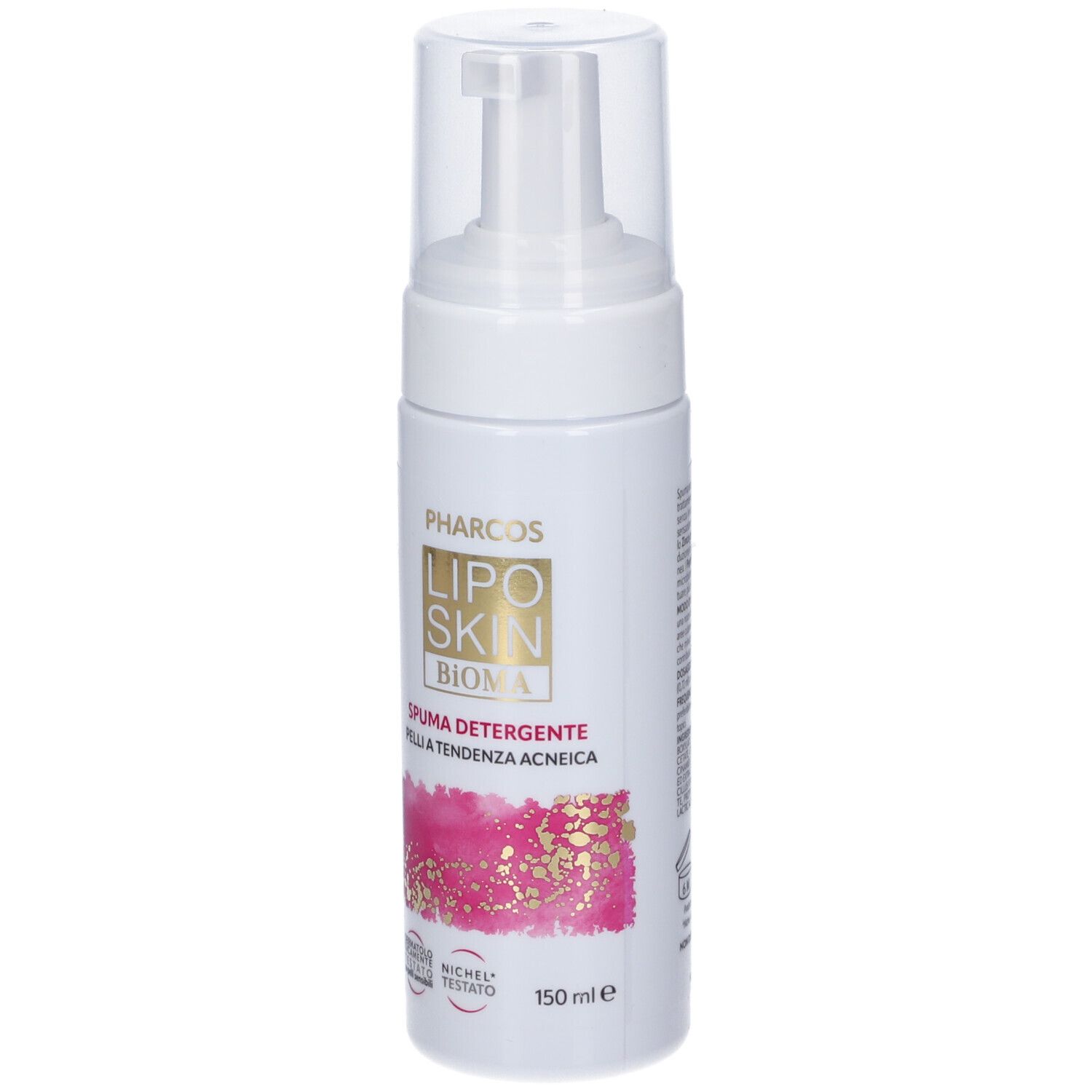 Pharcos Liposkin Bioma Schaumreiniger. Weißer Spender mit klarem Pumpaufsatz.