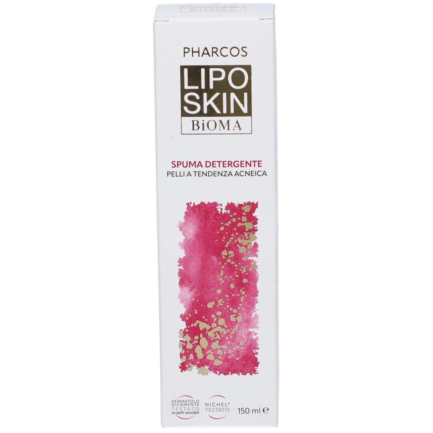 Verpackungsbox für Pharcos Liposkin Bioma Schaumreiniger, mit Produktbeschreibung.