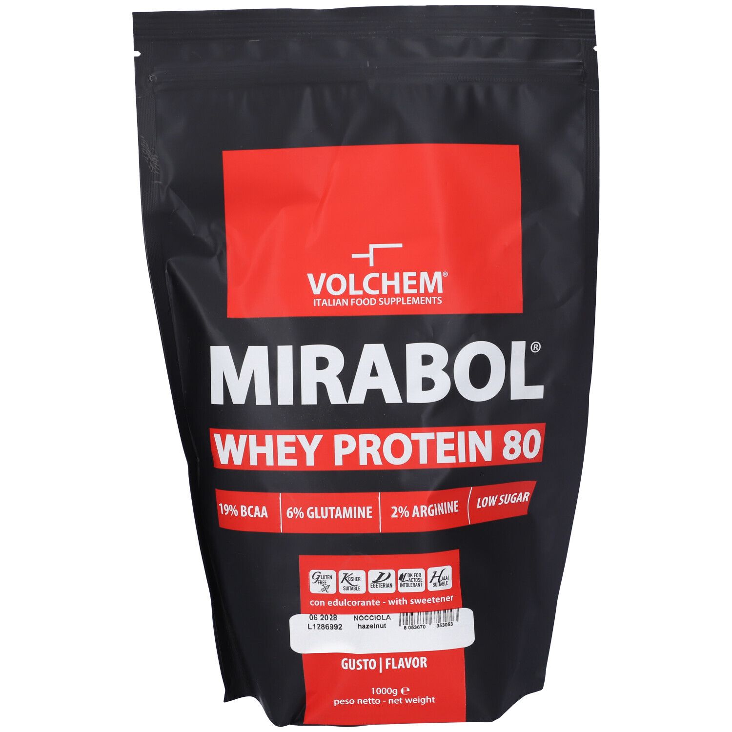 VOLCHEM Mirabol Whey Protein 80 Sieroproteine Del Latte In Olvere Solubile - Gusto Nocciola