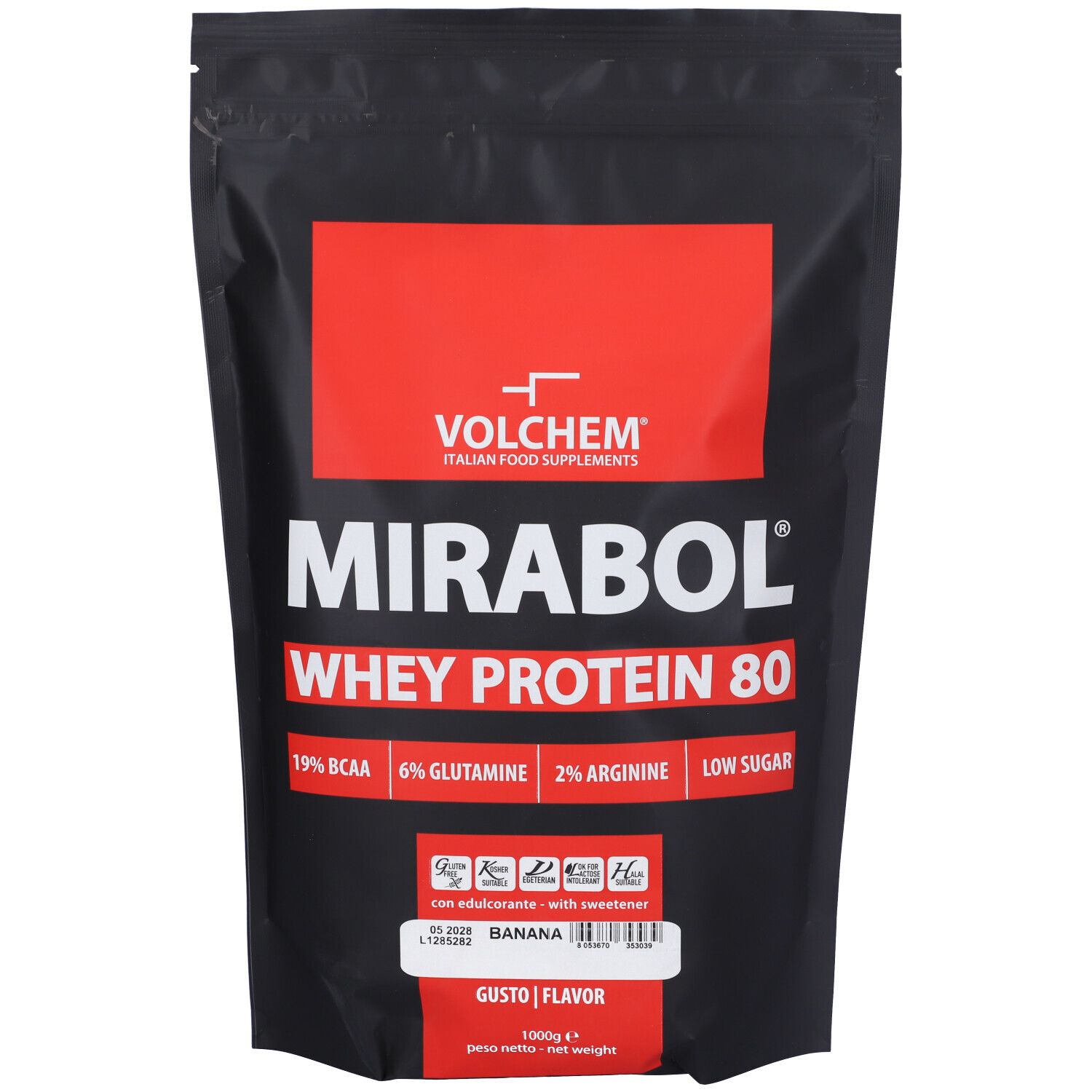 VOLCHEM Mirabol Whey Protein 80 Sieroproteine Del Latte In Olvere Solubile - Gusto Banana