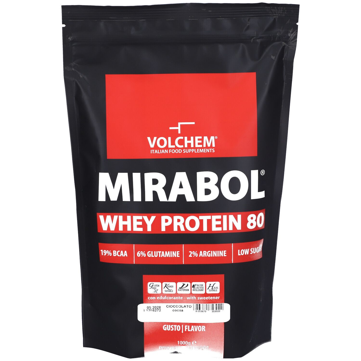 VOLCHEM Mirabol Whey Protein 80 Sieroproteine Del Latte In Olvere Solubile - Gusto Cioccolato