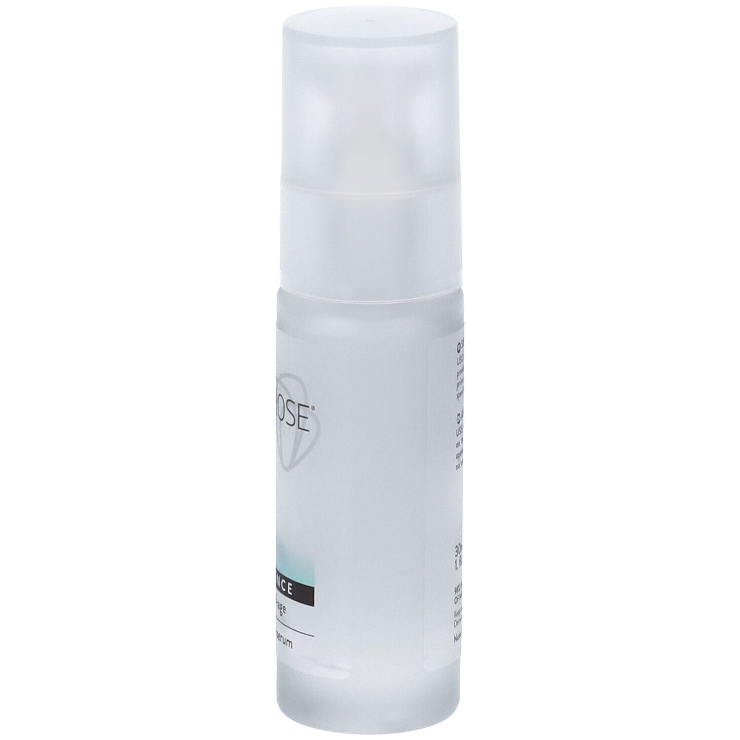 Flacone trasparente con tappo bianco. Scritta: Incarose Milano, Pure Experience, Siero viso anti-age.
