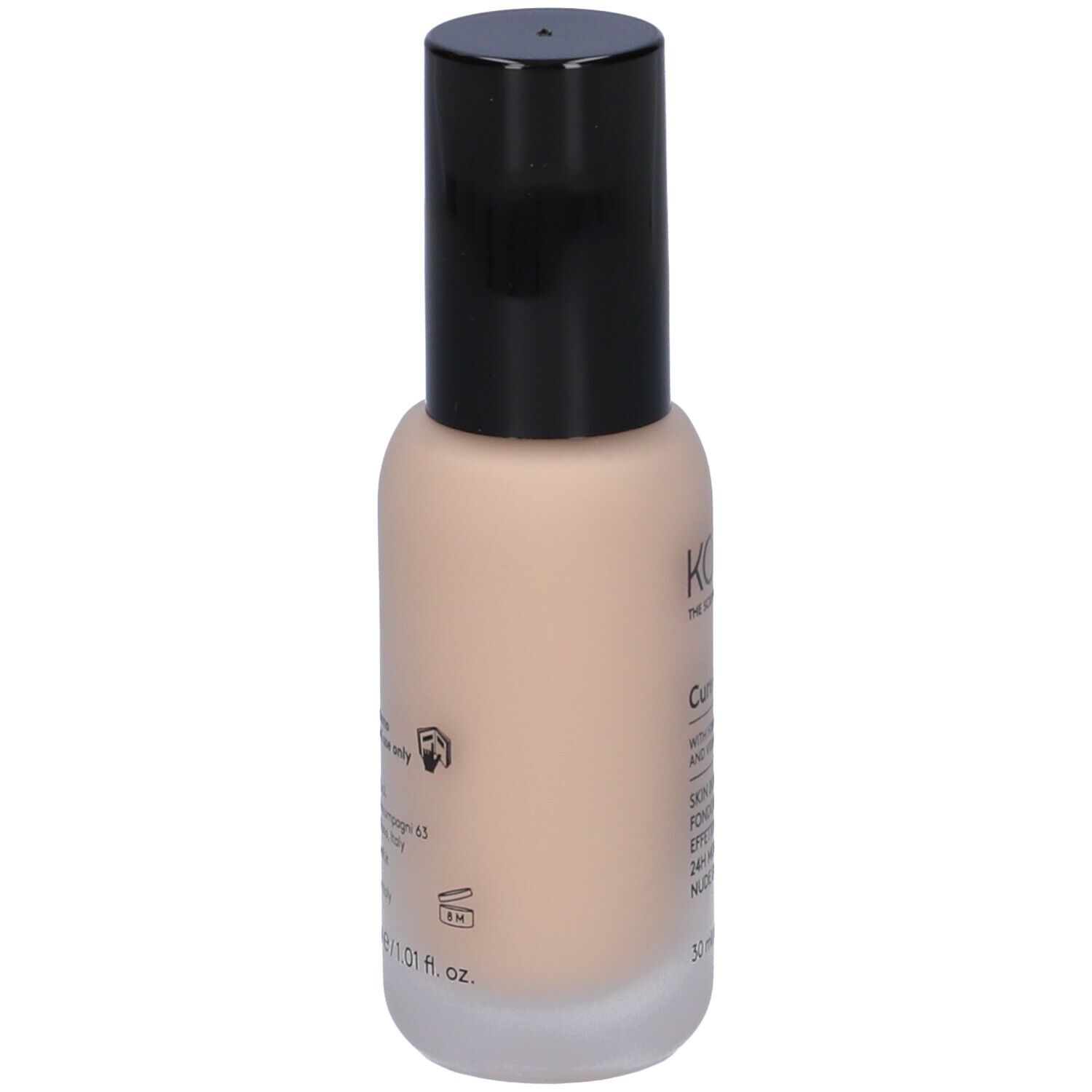 Flacone KORFF Cure Make Up. Retro con testo. 30 ml. Tappo nero.