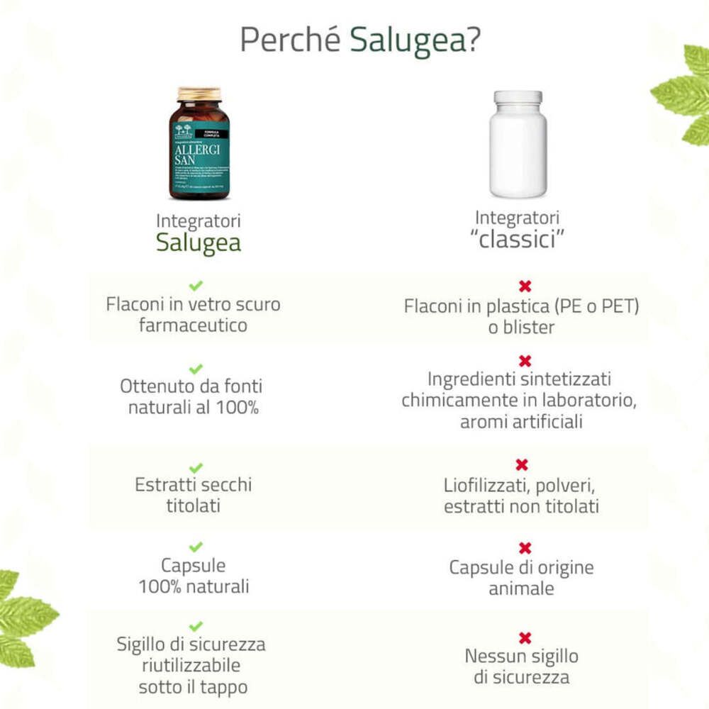Confronto: flacone Allergisan vs. altri. Vantaggi: vetro, naturale, estratti secchi.