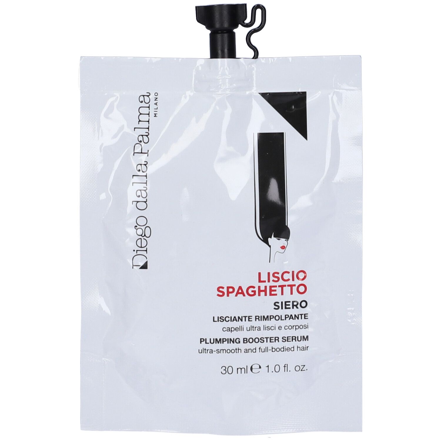 Busta con testo e logo. Chiusura nera. Logo "Diego dalla Palma". Testo "Lisciospaghetto".