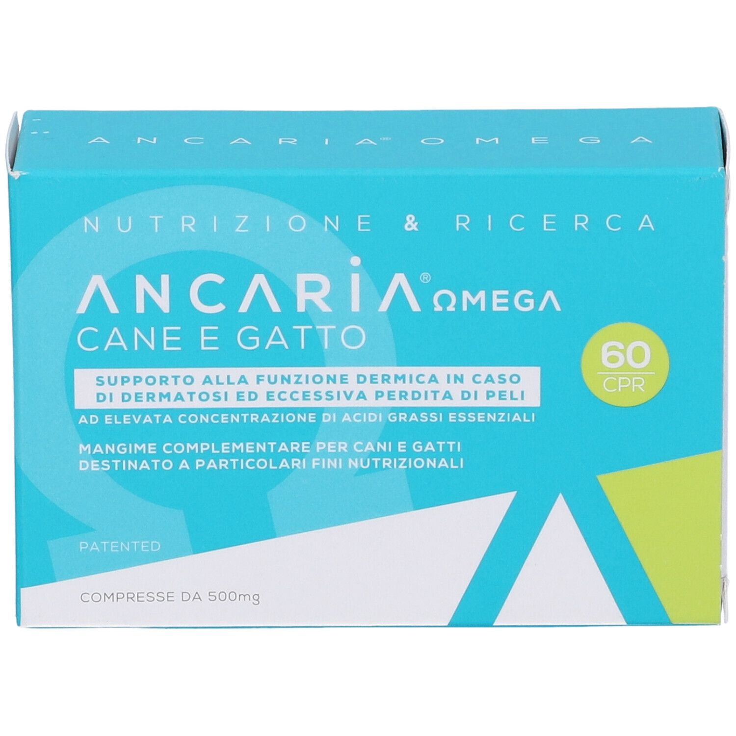 Scatola turchese con nome del prodotto e 60 compresse. Testo in italiano.