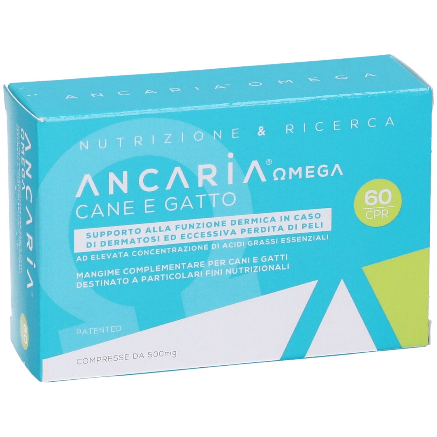 Scatola turchese con nome del prodotto e 60 compresse. Testo in italiano.