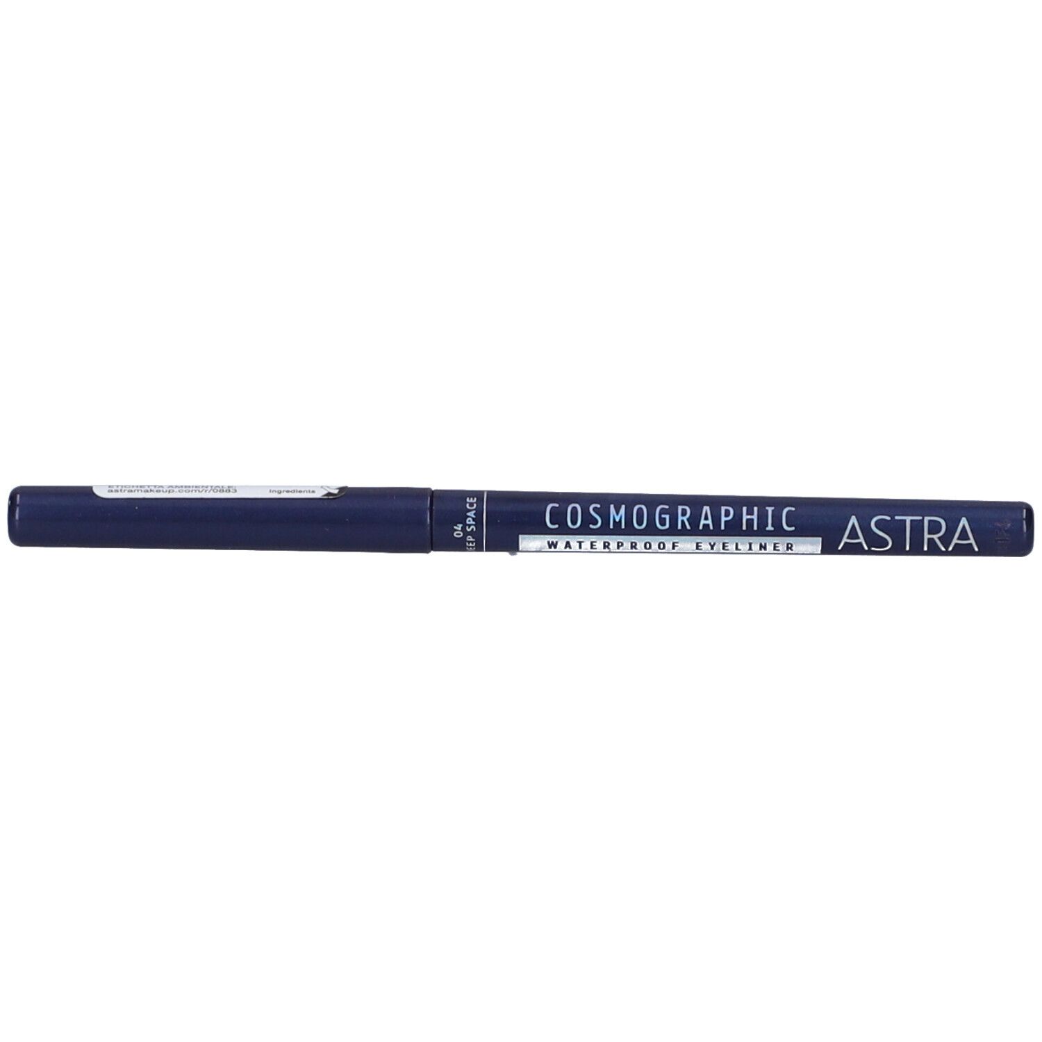Matita occhi eyeliner blu. Scritte: COSMOGRAPHIC, WATERPROOF EYELINER, ASTRA.