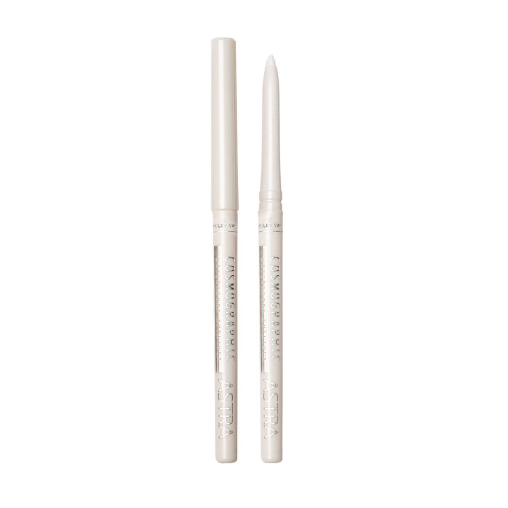 Eyeliner bianco retrattile, mostrato chiuso e aperto. Scritta: ASTRA.