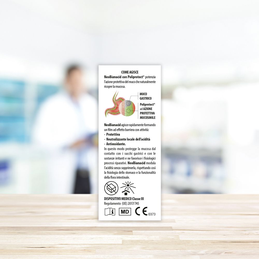 Rückseite der Produktverpackung. Text über Wirkungsweise, Inhaltsstoffe und Zertifizierungen. Medizinprodukt Klasse III.