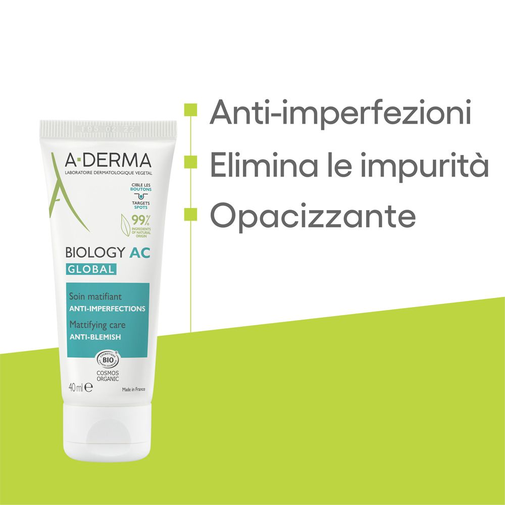 Creme-Tube mit grünen und blauen Textfeldern. Enthält Informationen zu Eigenschaften und Inhaltsstoffen.
