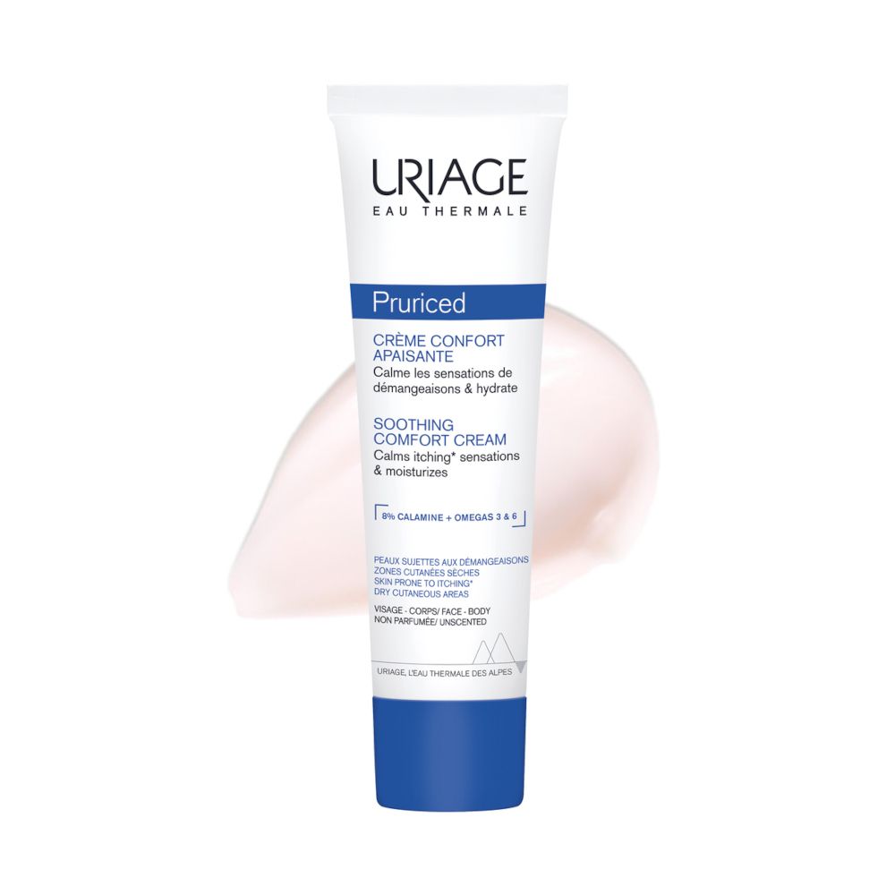 Tubo di crema con nome e marchio. Macchia di crema rosa accanto.