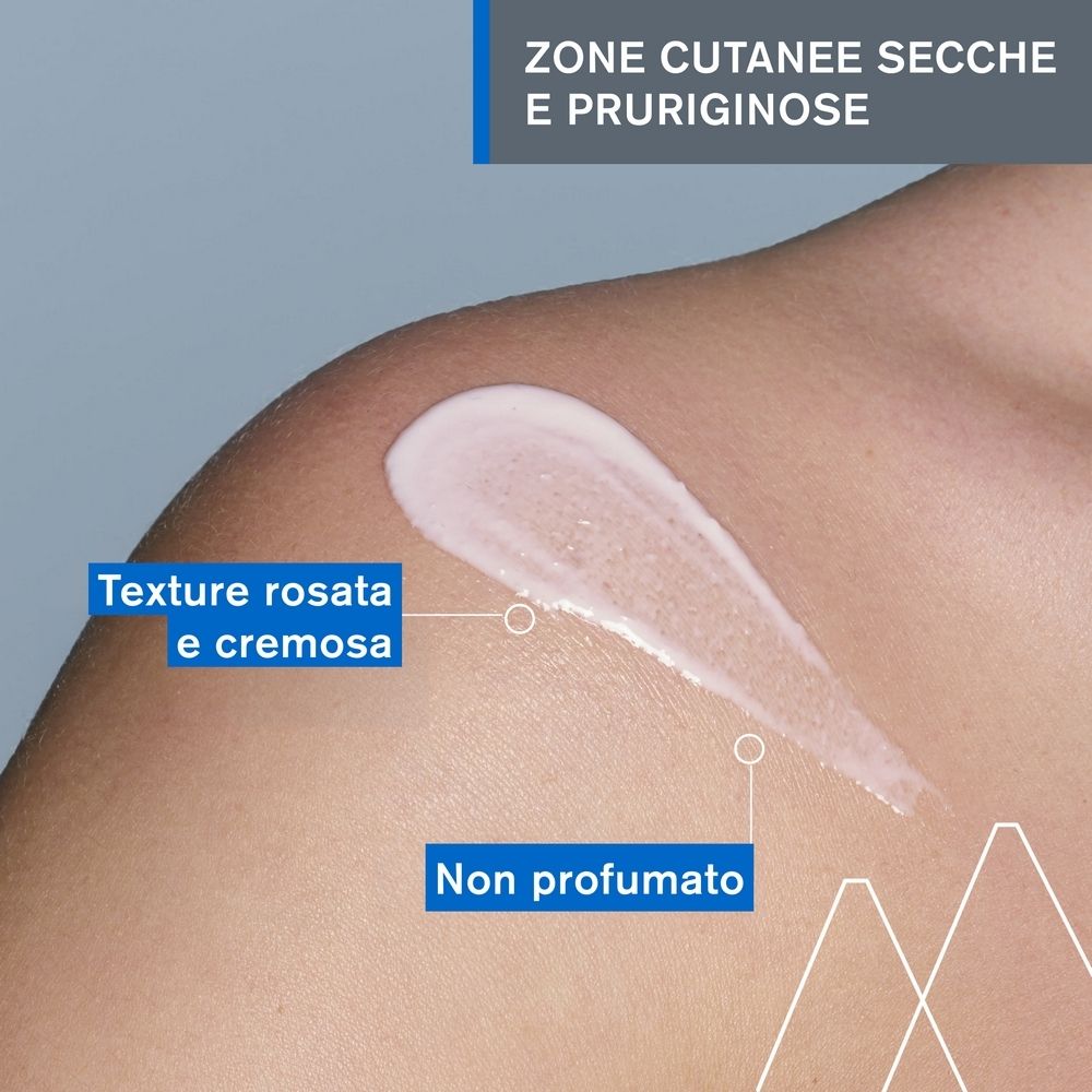 Crema rosa applicata sulla pelle. Testo: Non profumato.