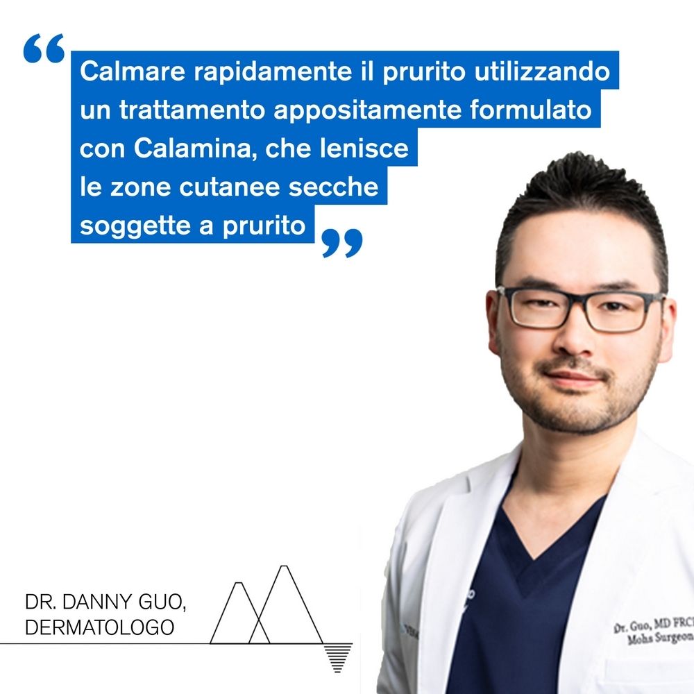 Ritratto di un dermatologo con una citazione sul prodotto.