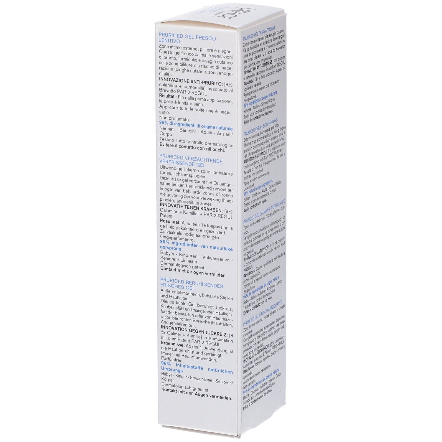 Tubo con testo e marchio Uriage. Punta blu. Scritta Pruriced.