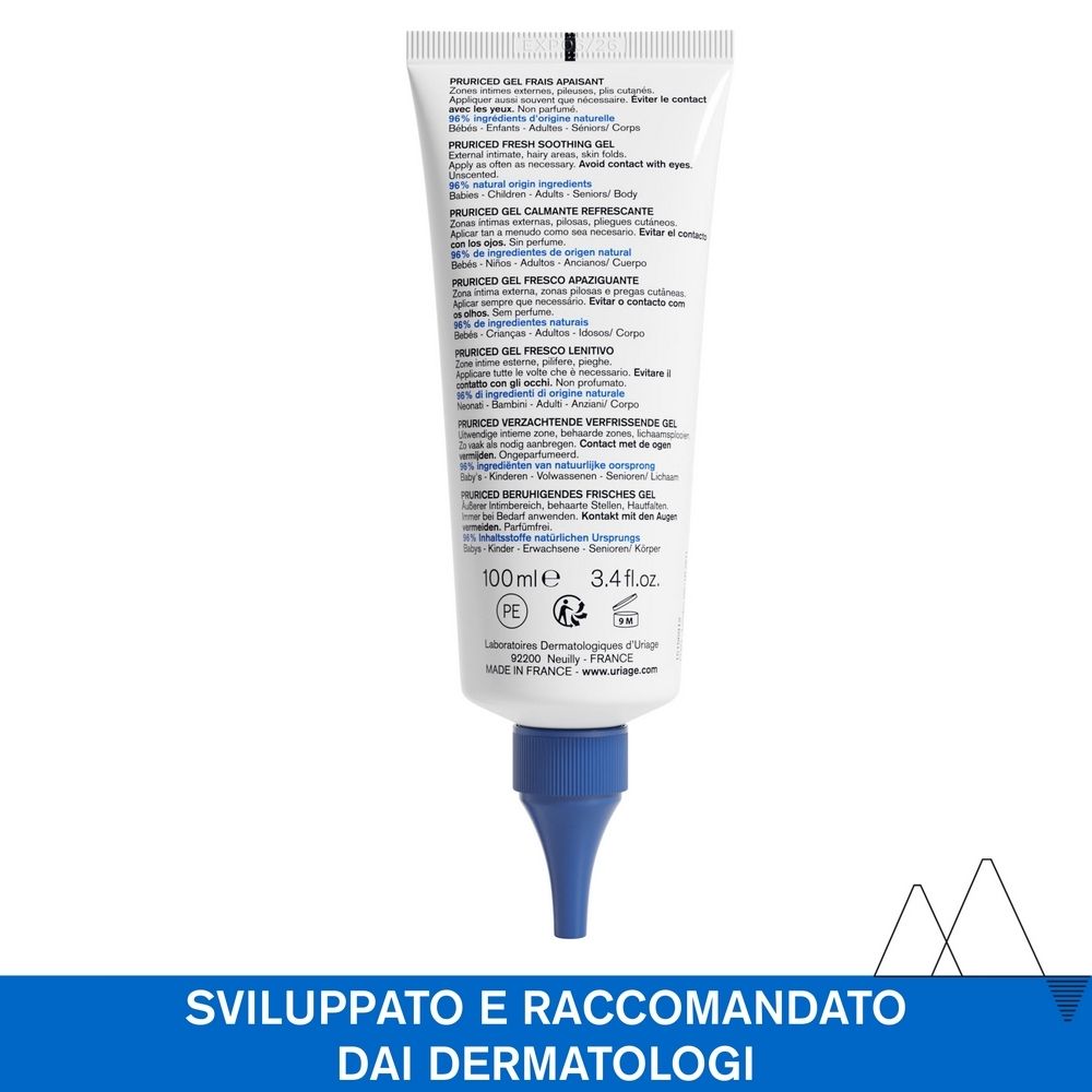 Retro del tubo. Testo multilingue. Punta blu.