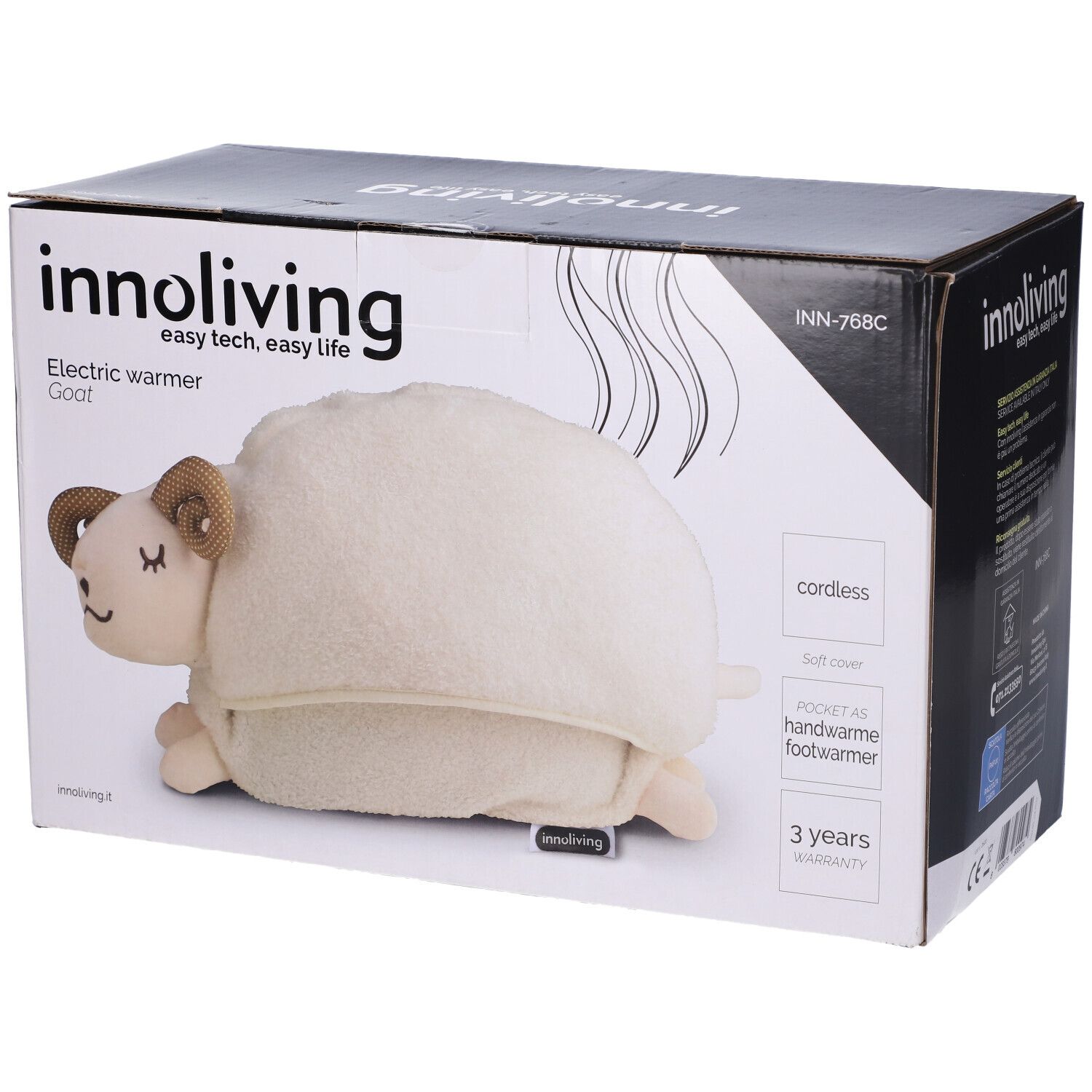 Innoliving elektrischer Wärmer Schaf mit abnehmbarem Bezug, kabellos, weiche Abdeckung.