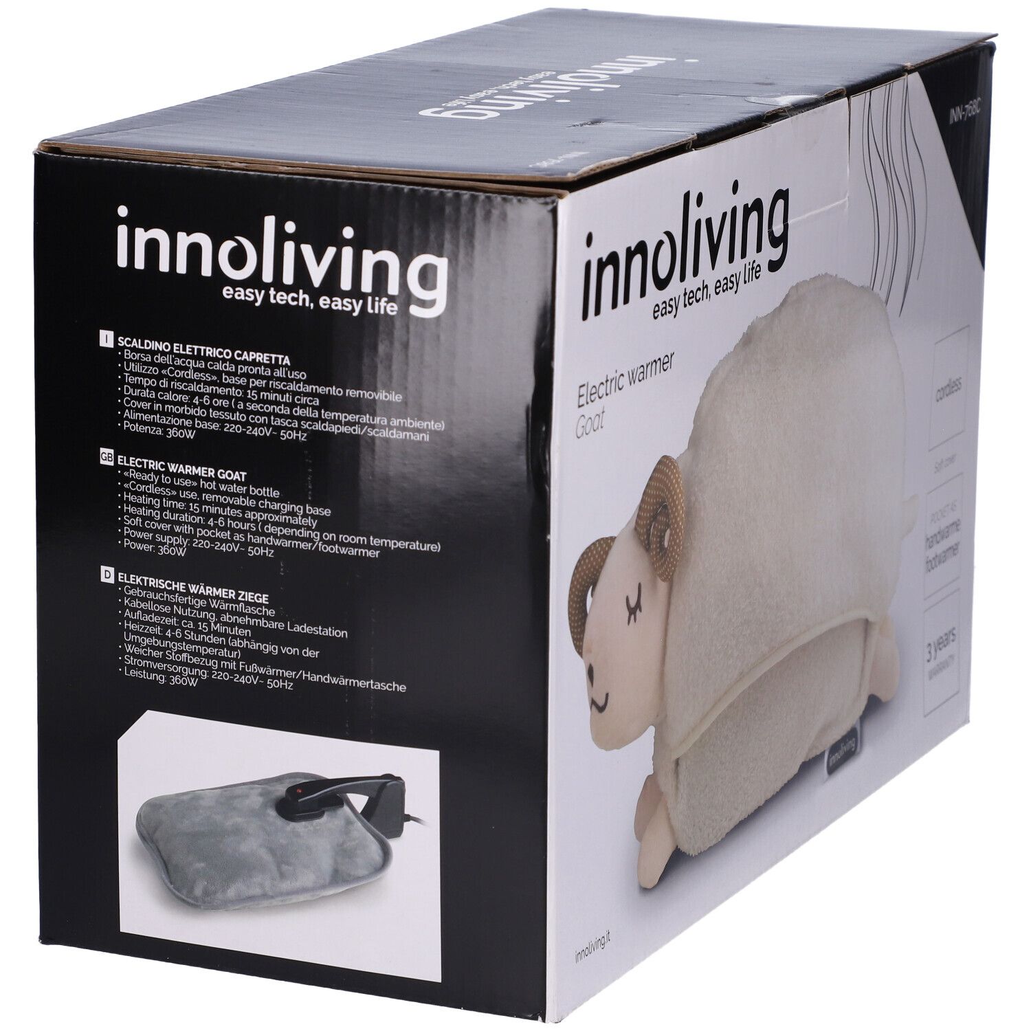Innoliving elektrischer Wärmer Schaf mit abnehmbarem Bezug, kabellos, weiche Abdeckung.