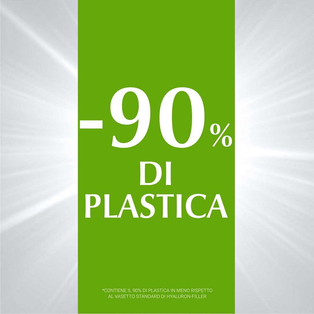 Sfondo verde con testo: -90% di plastica in meno. Testo sulla riduzione della plastica rispetto agli imballaggi standard.