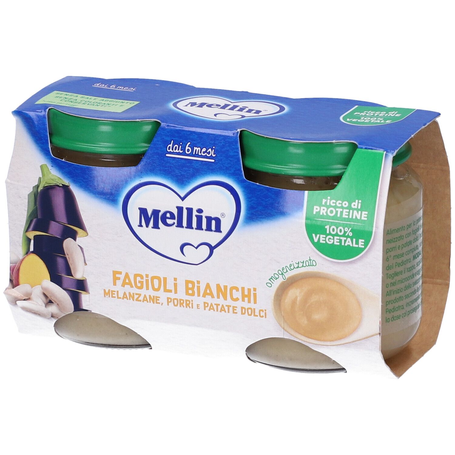 Mellin Omogenizzato Fagioli Bianchi Melanzane Porri e Patate Dolci