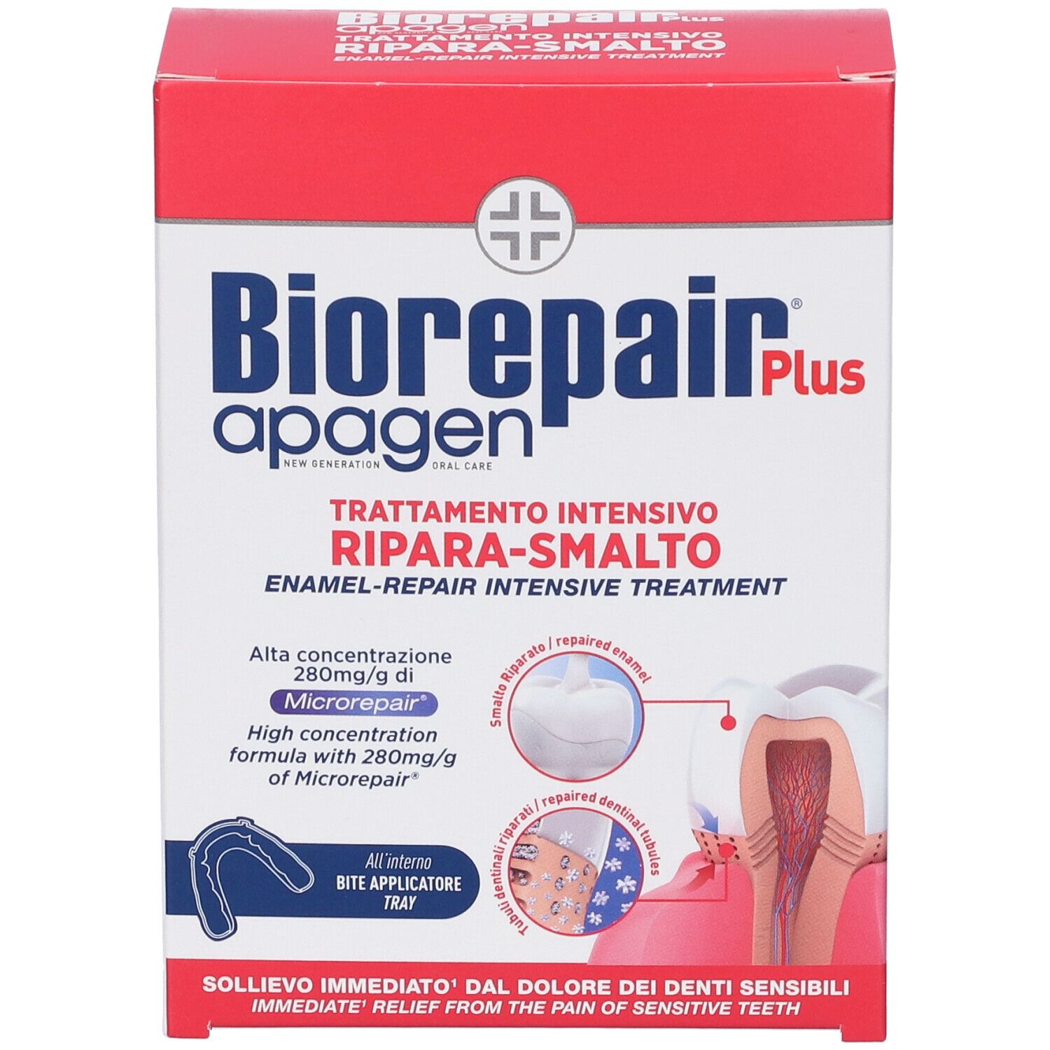 Biorepair Apagen: Intensive Schmelzreparatur-Behandlung mit 280mg/g Mikropair und Bissapplikator-Schale.