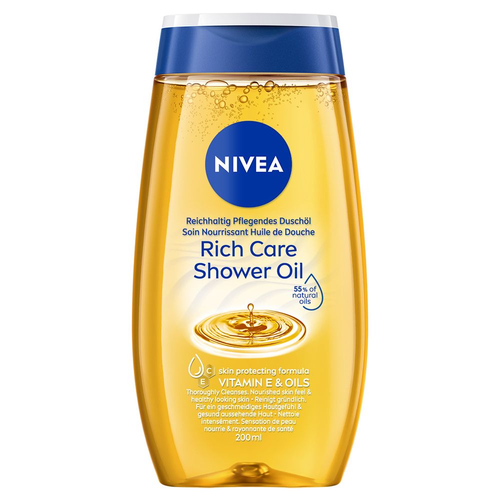 Nivea Olio Doccia Nutrimento Intenso 200 ml, Bagnoschiuma con Oli Naturali per una pelle morbida