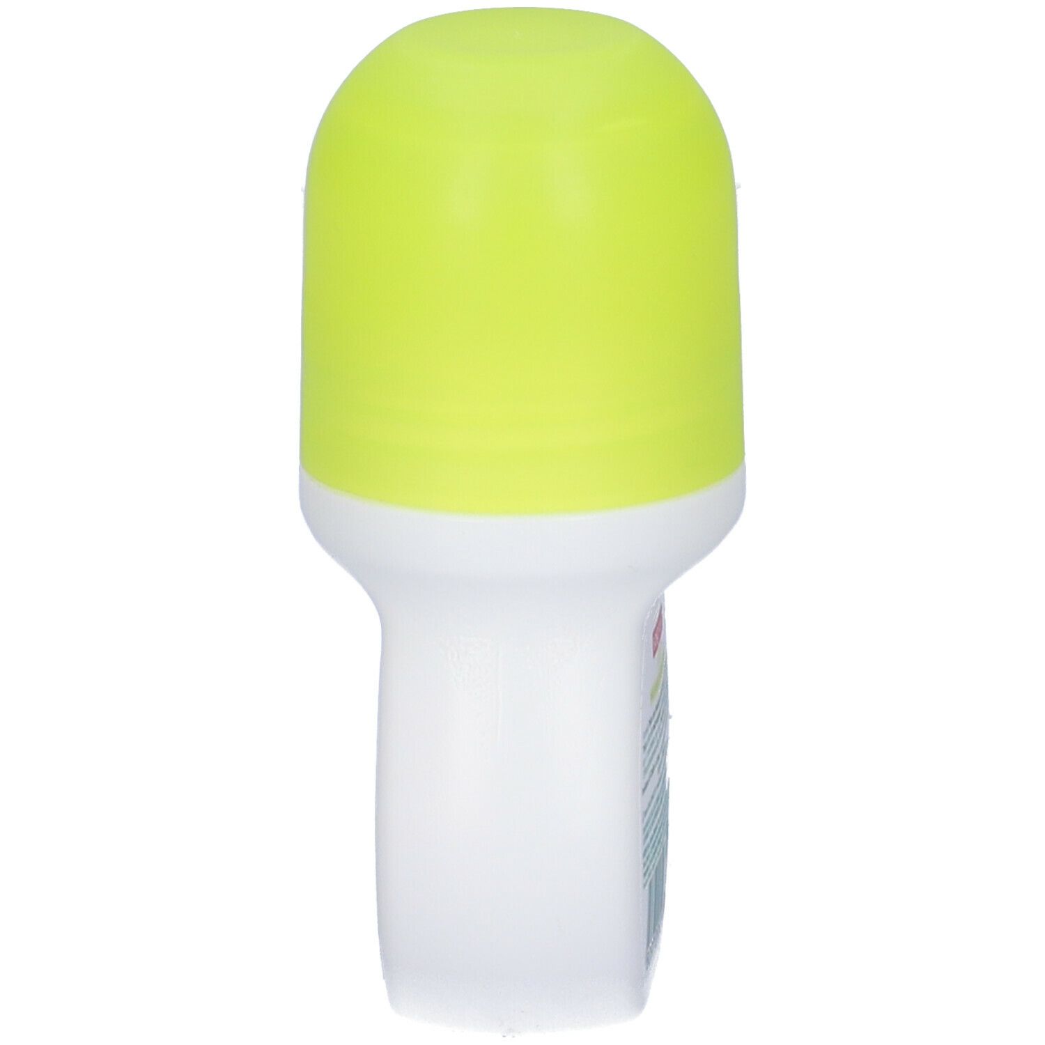 Roll-on bianco con tappo giallo. Vista frontale.