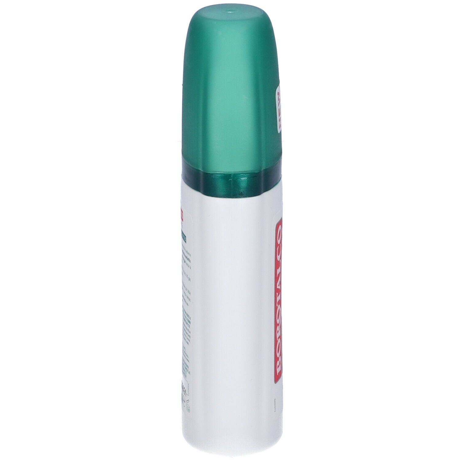 Vista laterale di un roll-on deodorante bianco e verde. Testo sulla confezione.