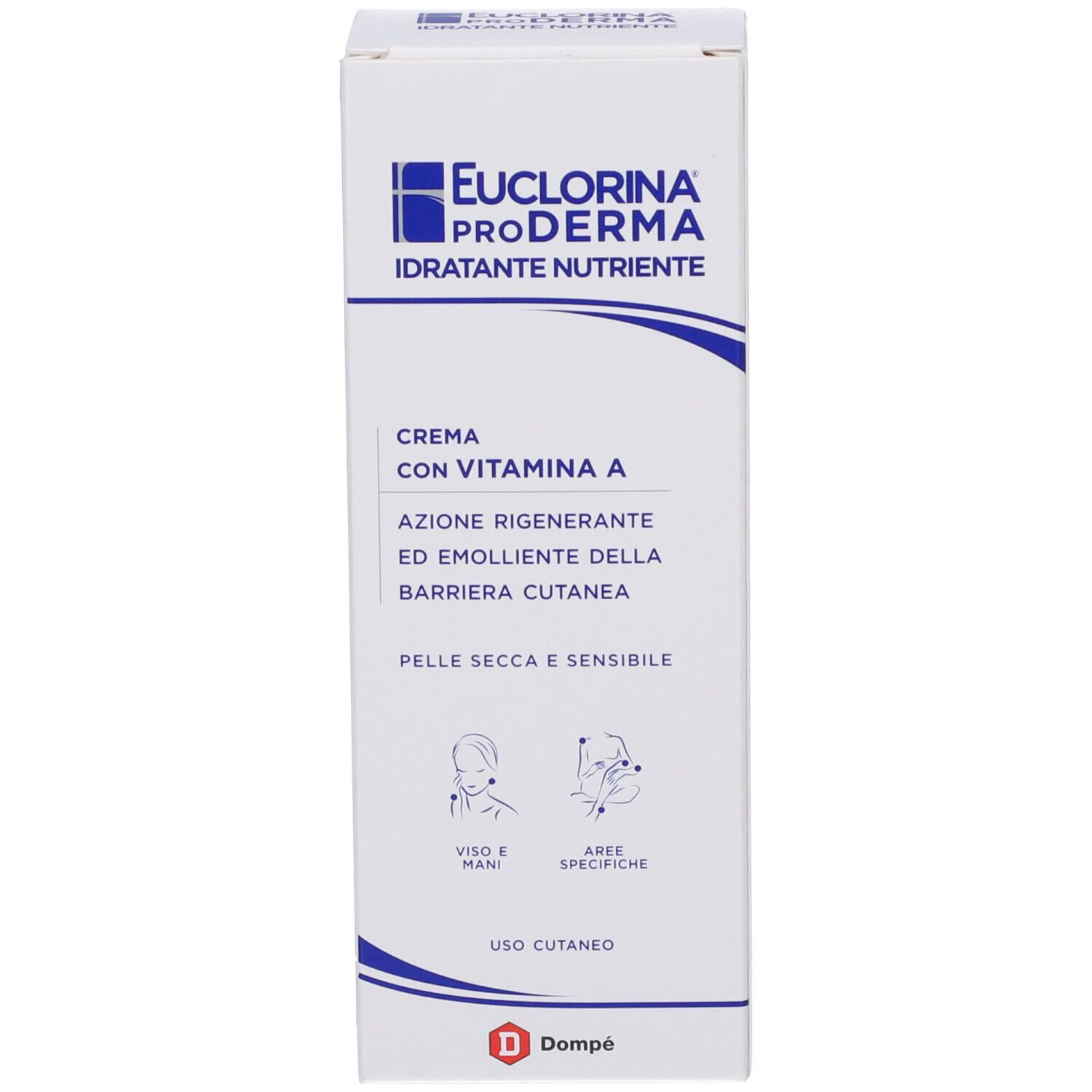 Confezione crema Euclorina Proderma. Contiene informazioni sul prodotto e il logo Dompé.