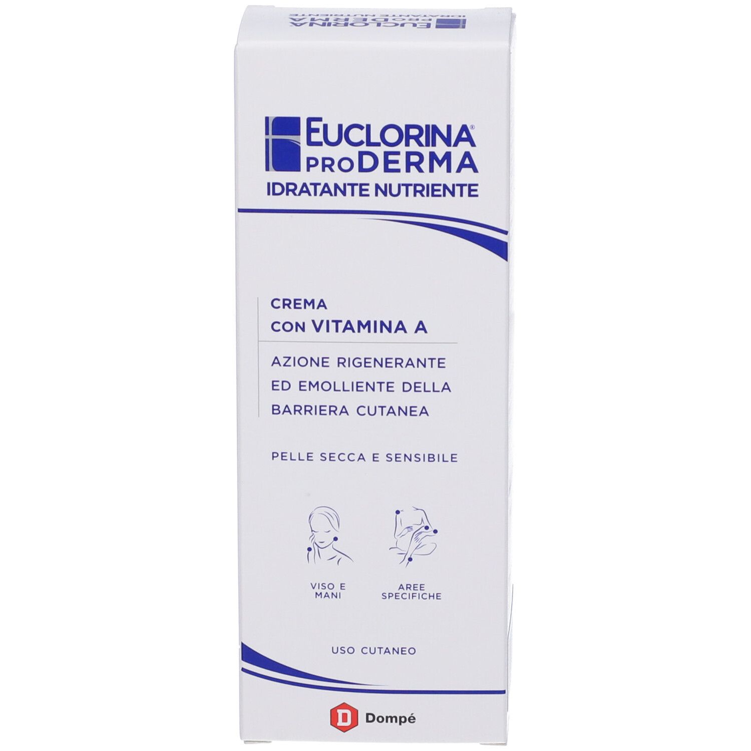Confezione crema Euclorina Proderma. Contiene informazioni sul prodotto e il logo Dompé.