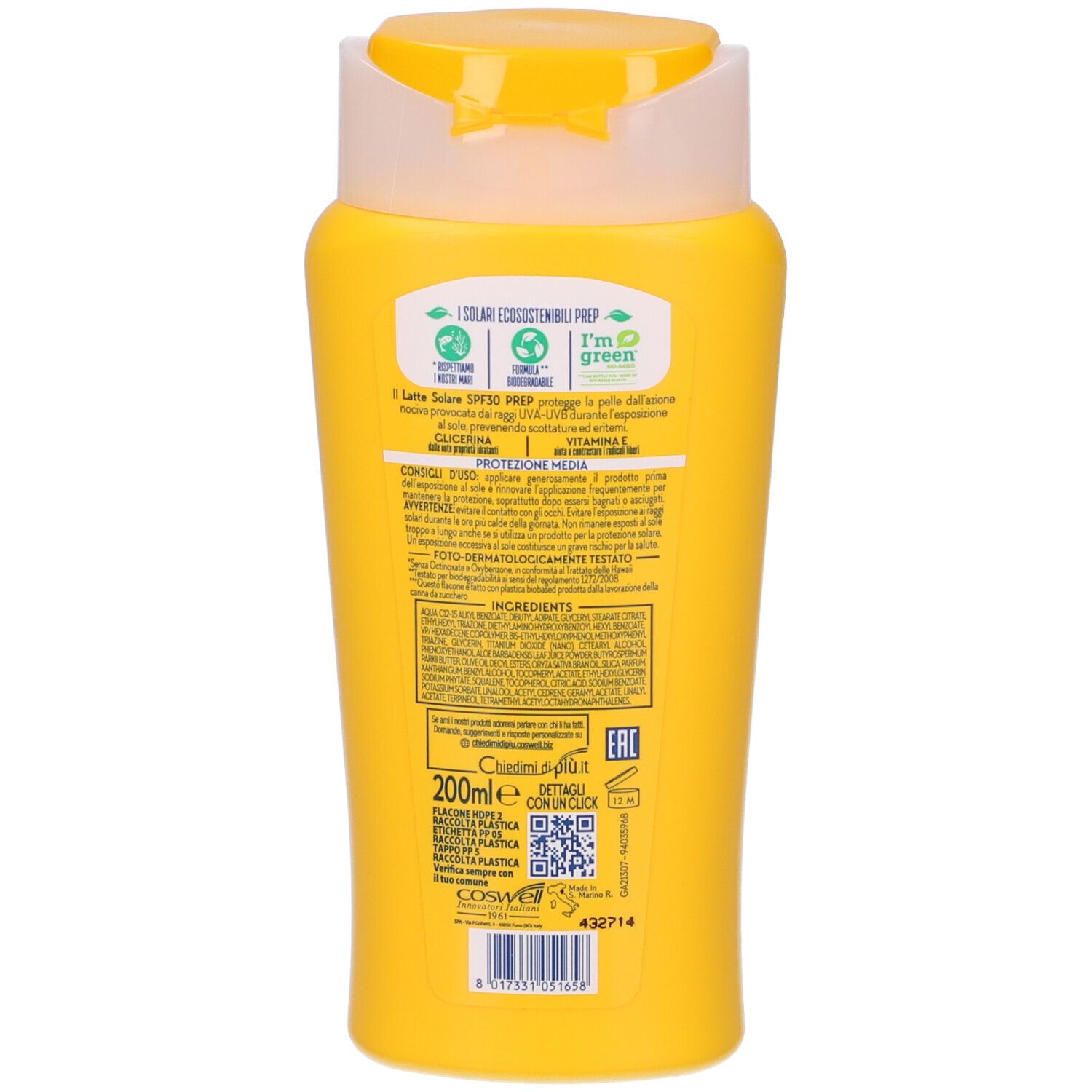 Prep Latte Solare Dermoprotettivo Spf 30, Protezione Solare Raggi Uva E Uvb, 200Ml-image