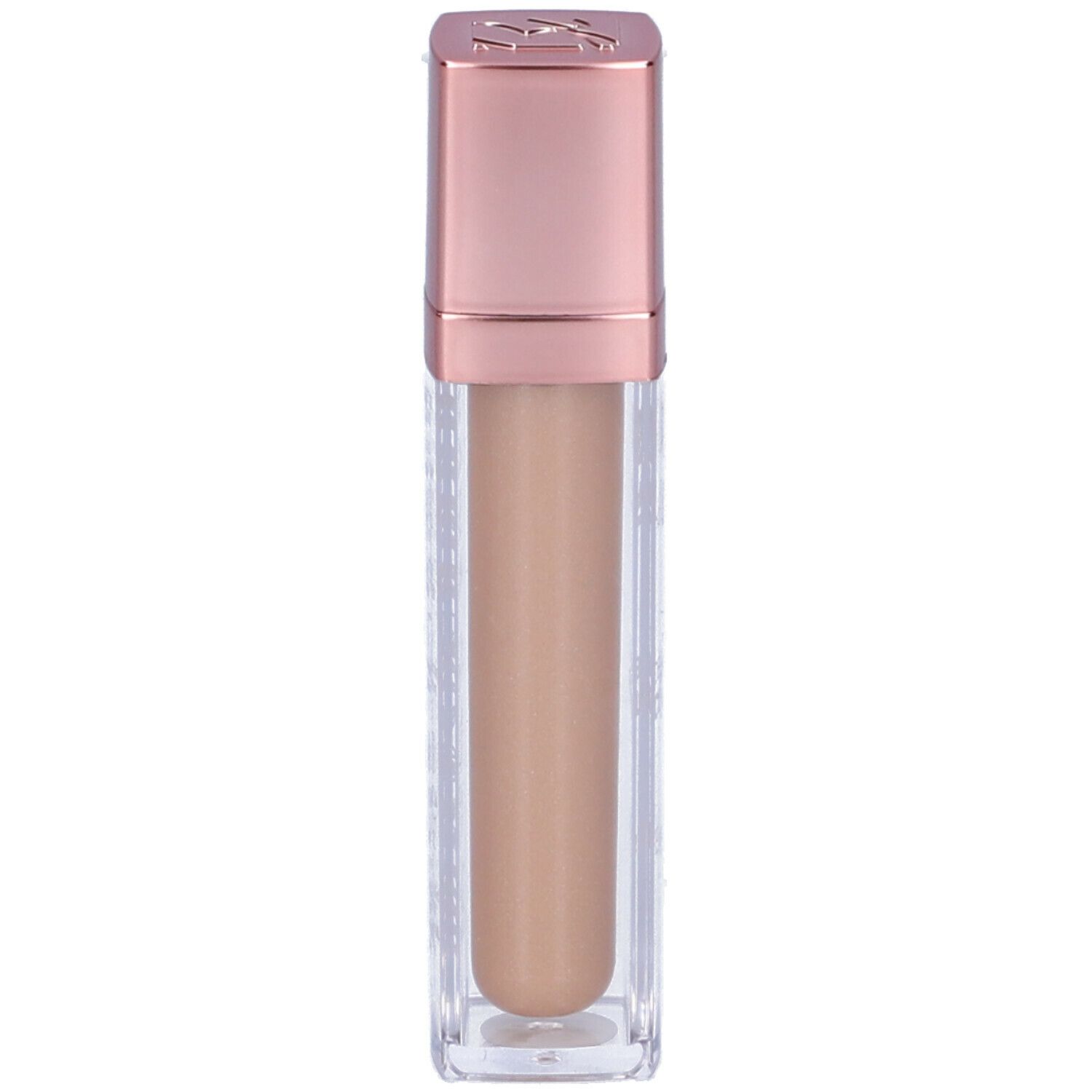 Ombretto liquido in un flacone rettangolare trasparente con tappo rosa. Colore del prodotto: Gold Sand.