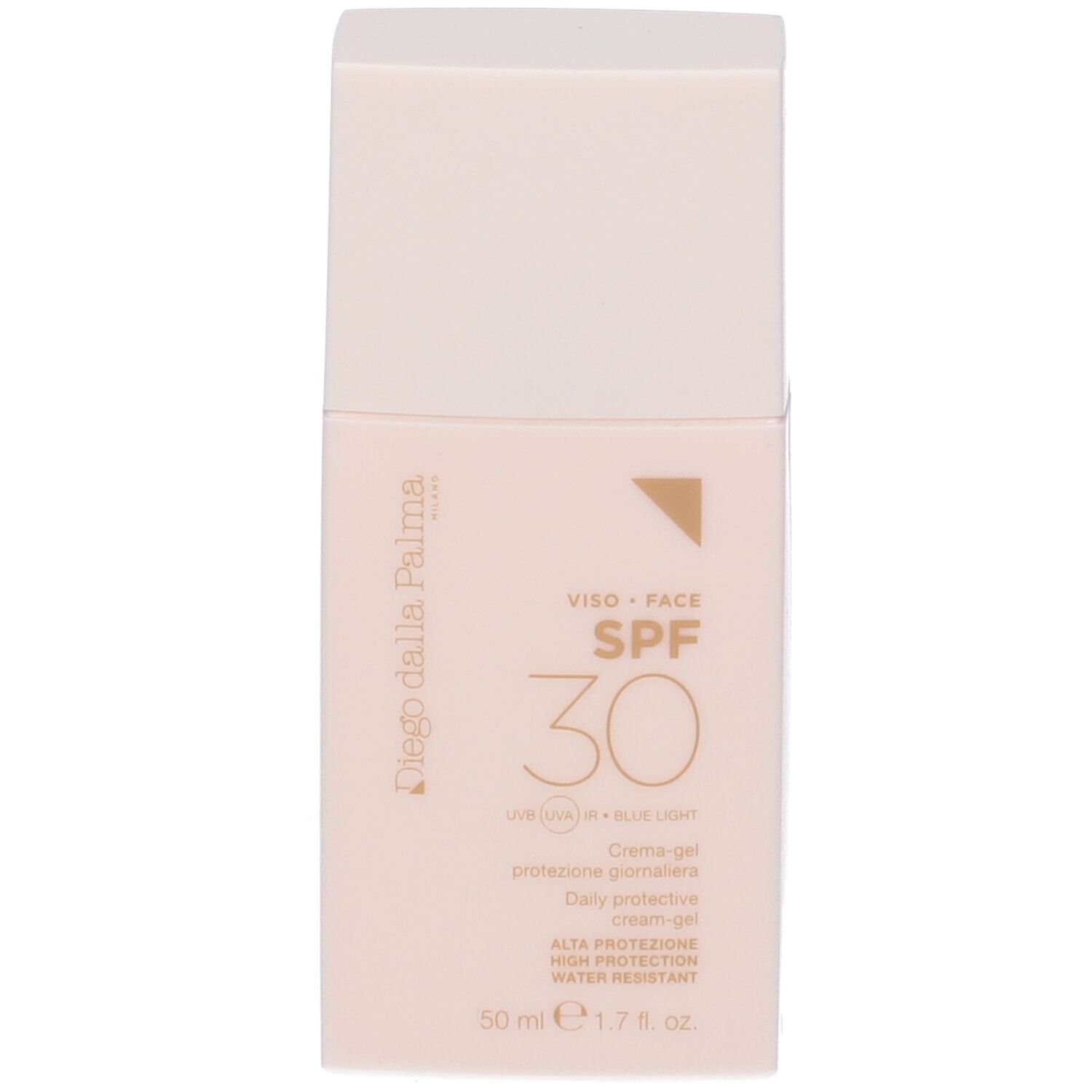 Crema-gel SPF30 Diego Dalla Palma. Flacone con 'SPF 30'. Contiene 50 ml.