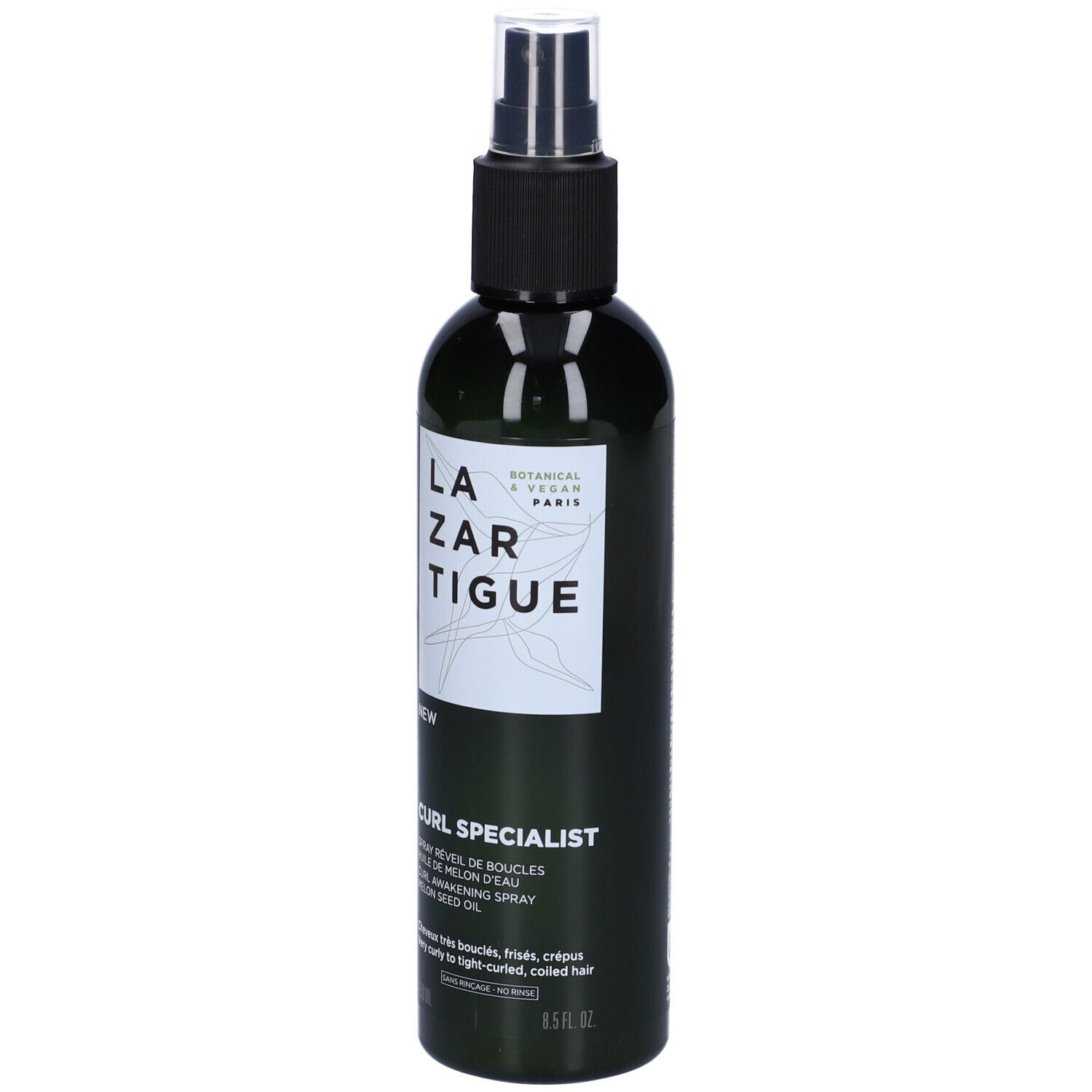 Flacone spray verde con erogatore nero. Scritta: Lazartigue Curl Specialist. Contiene 250 ml.