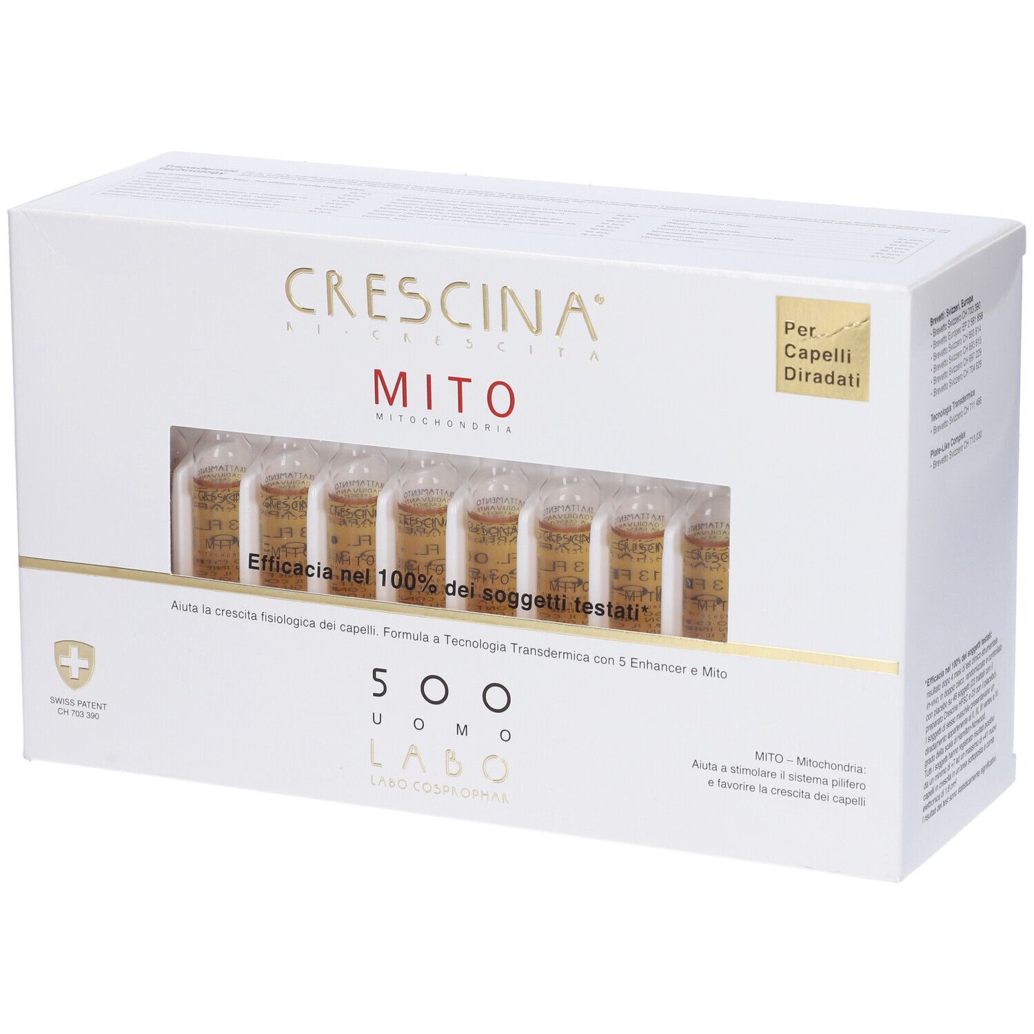 CRESCINA® Transdermic Ri-Crescita MITO Trattamento 500 Uomo 40 Fiale - risparmia il 20% con il codice: SWISSE20