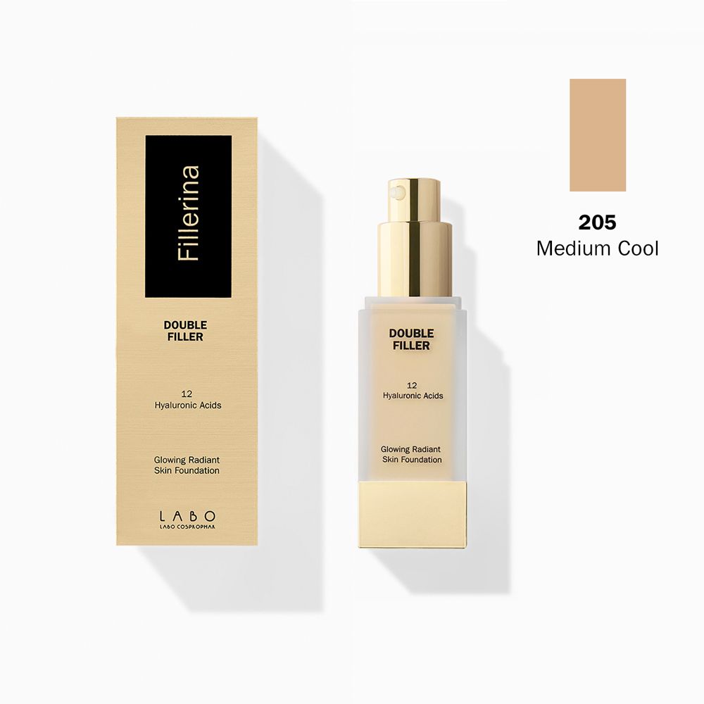 Double Filler 12 Hyaluronic Acids Glowing Radiant Skin Fondotinta Colore 205 Medium Cool - risparmia il 20% con il codice: SWISSE20