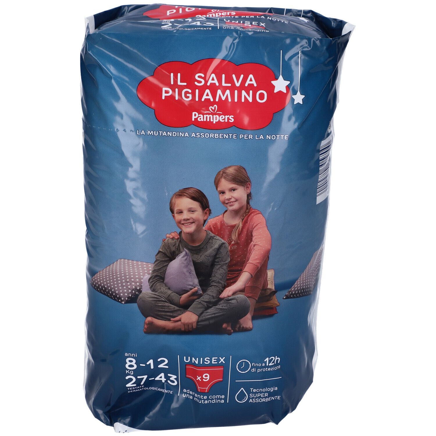 Confezione Pampers Il Salva Pigiamino. Bambini, nome prodotto, taglie, unisex, 9 pezzi, protezione 12h.