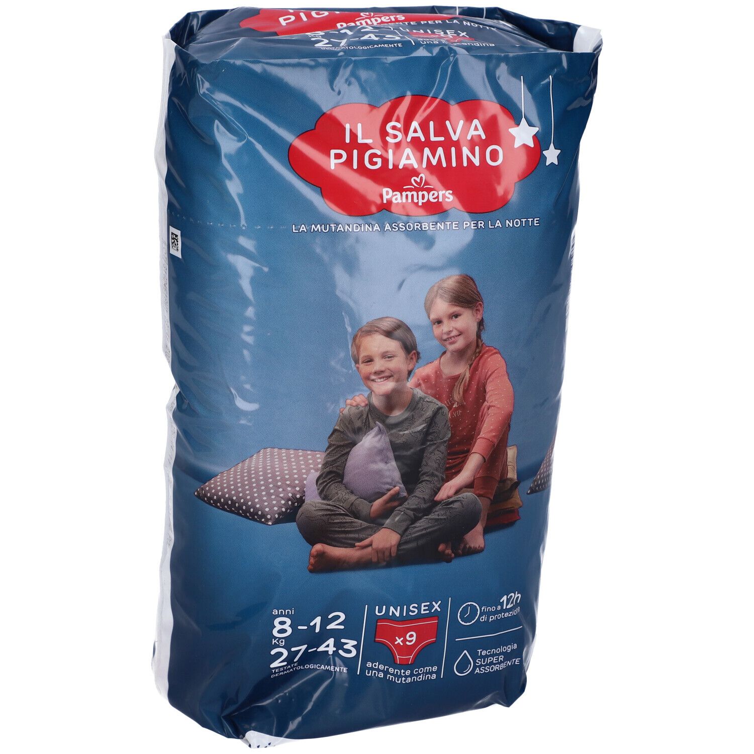Confezione Pampers Il Salva Pigiamino. Bambini, nome prodotto, taglie, unisex, 9 pezzi, protezione 12h.
