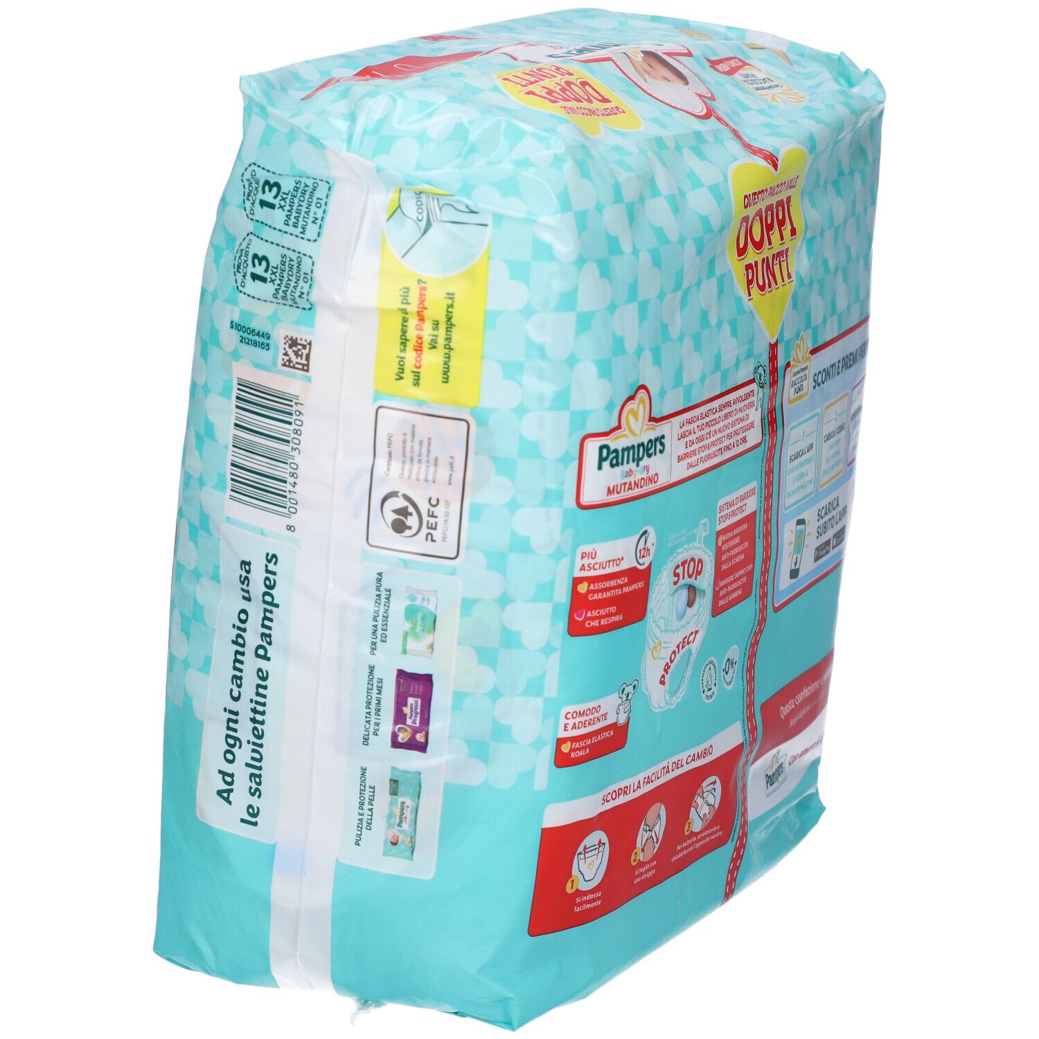 Pampers Windelpaket mit Größe 13 und Aufdrucken.