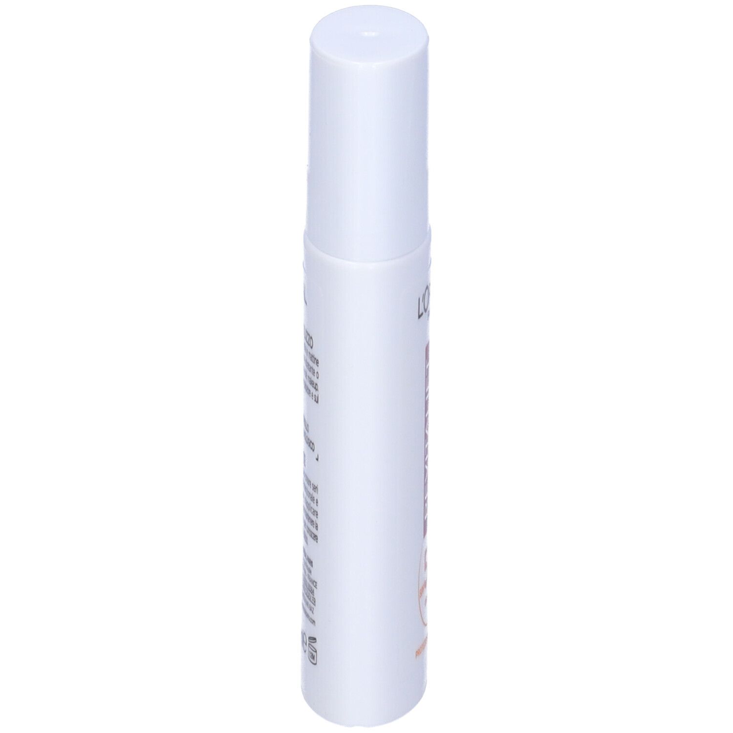 Flacone bianco, vista laterale. Testo sul flacone. L'Oréal Paris Revitalift Clinical Fluido Anti-UV SPF50+.