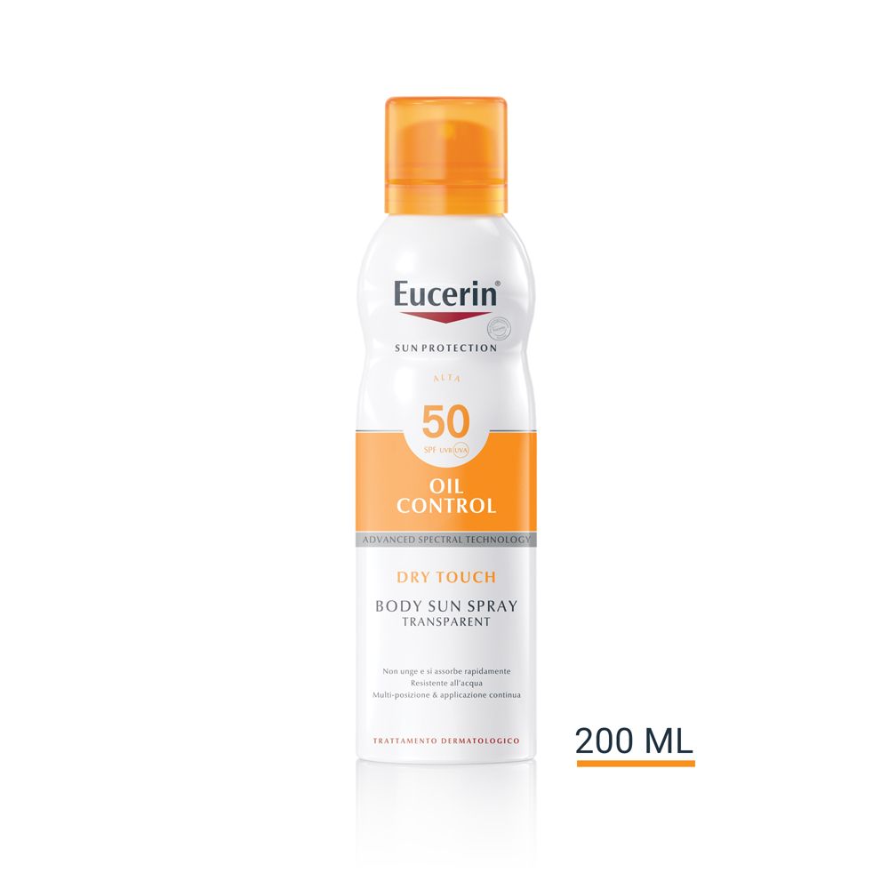 Eucerin Sun Protection 50 Oil Control Dry Touch Body Sun Spray. Flacone da 200 ml.