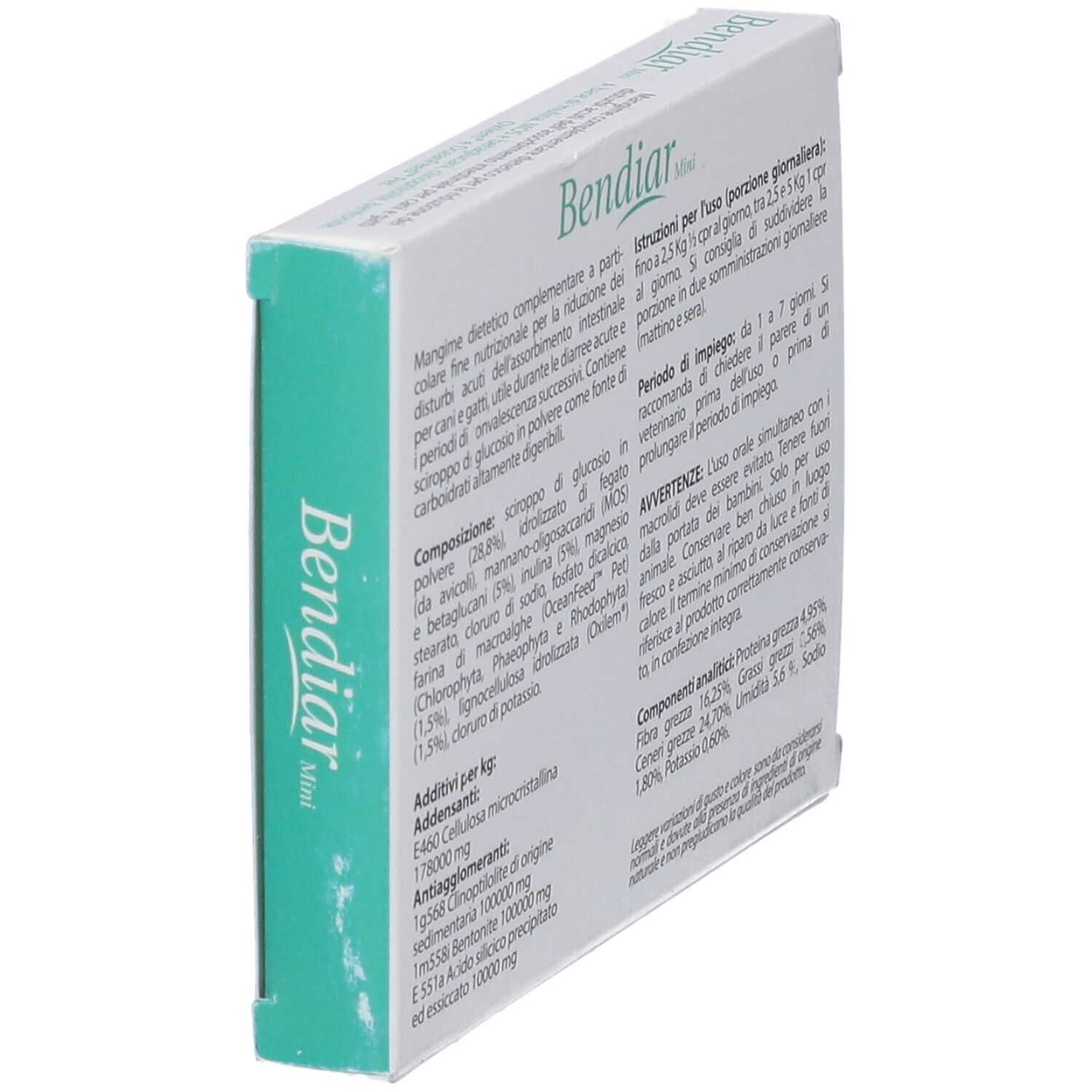 Scatola bianca, angolata. Scritto: Bendiar Mini. Testo su ingredienti e utilizzo. Logo Aurora biofarma.