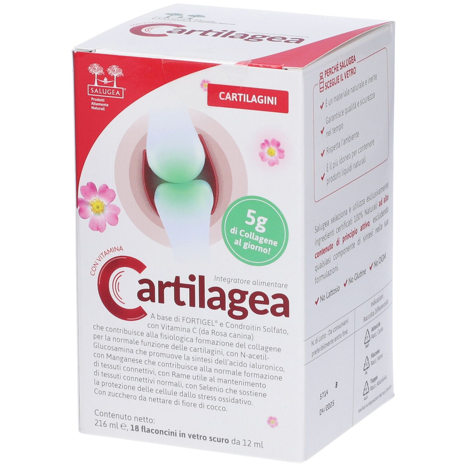 Confezione Cartilagea. Contiene 18 flaconcini. Con vitamina C. Integratore alimentare.