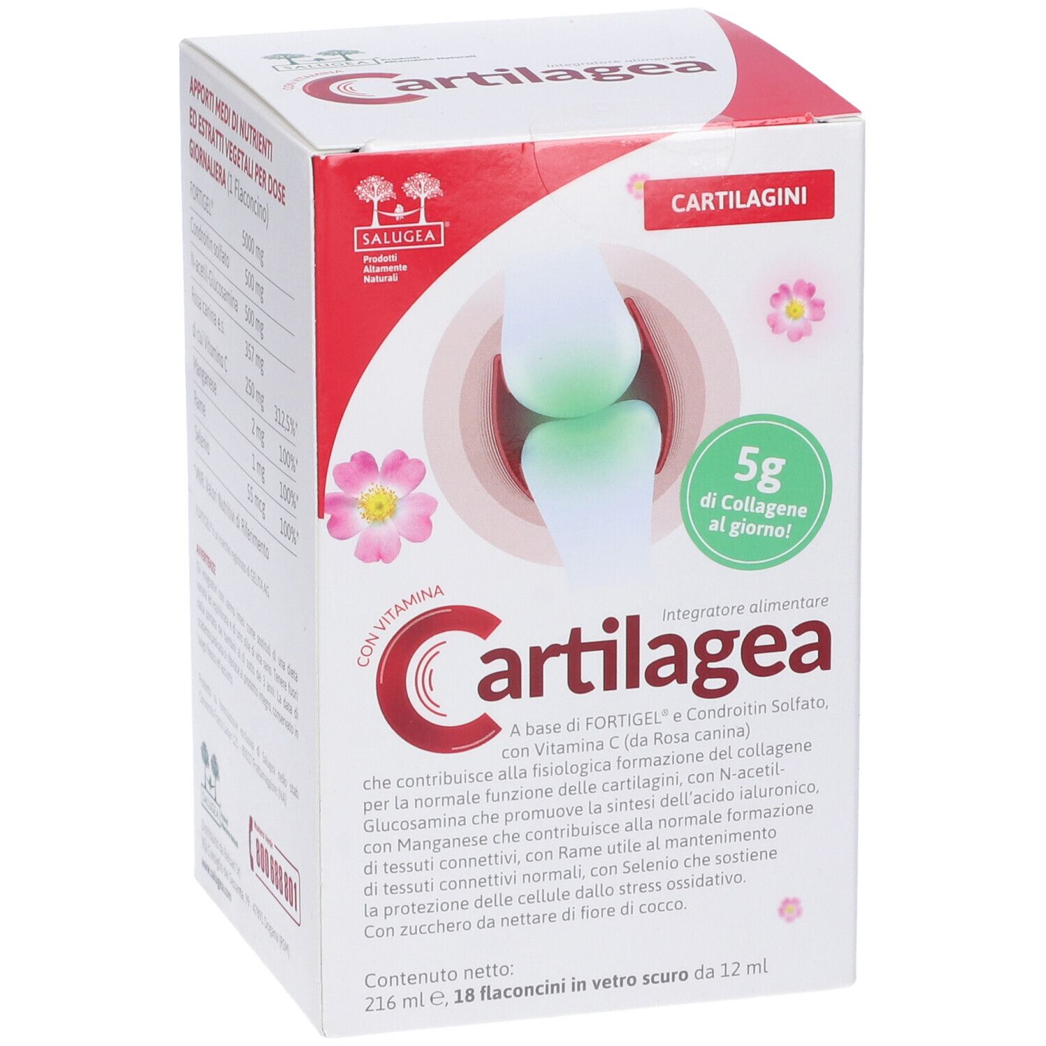 Confezione Cartilagea. Contiene 18 flaconcini. Con vitamina C. Integratore alimentare.