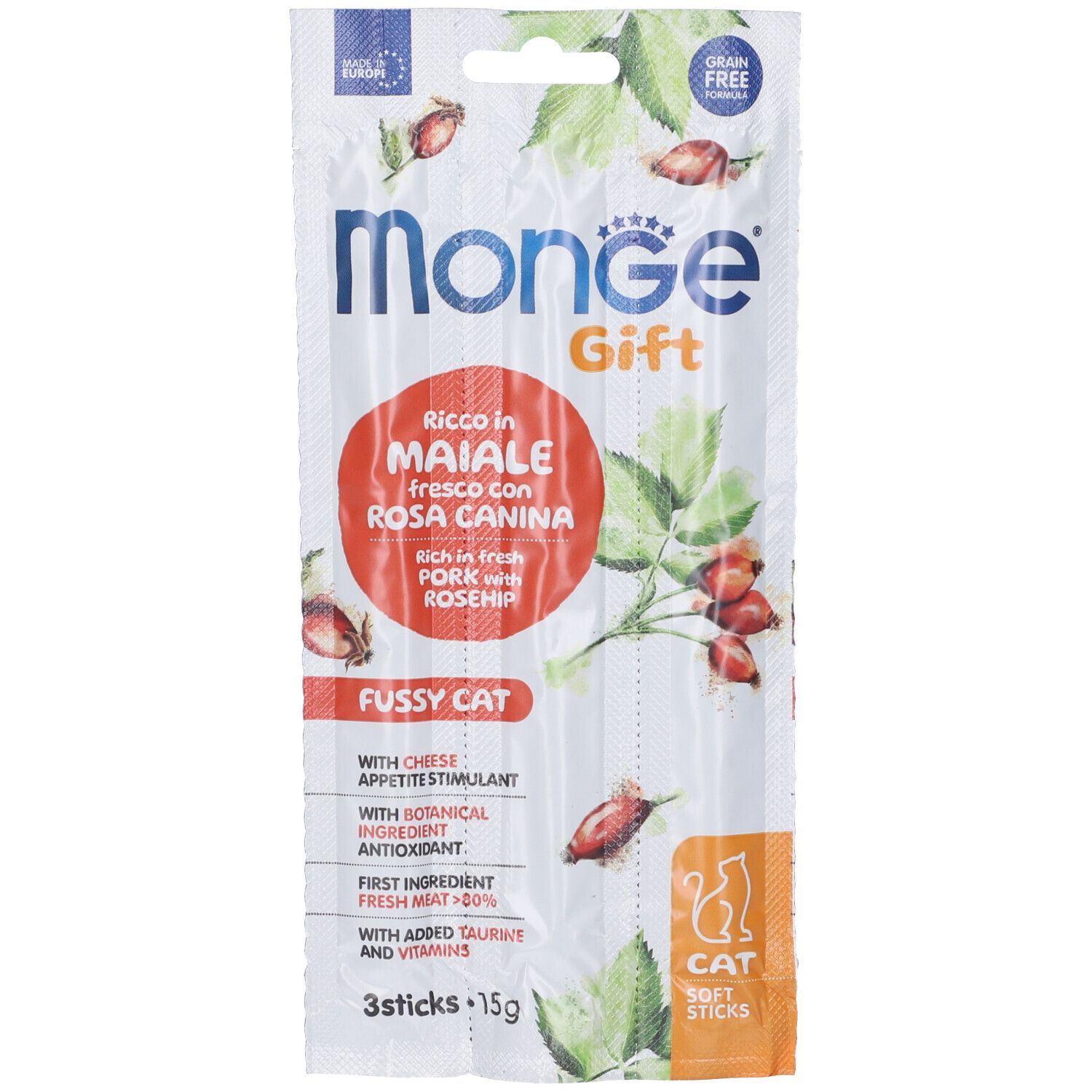 Monge Cat Soft Sticks Gift Appetito Difficile Ricco in Maiale Fresco c