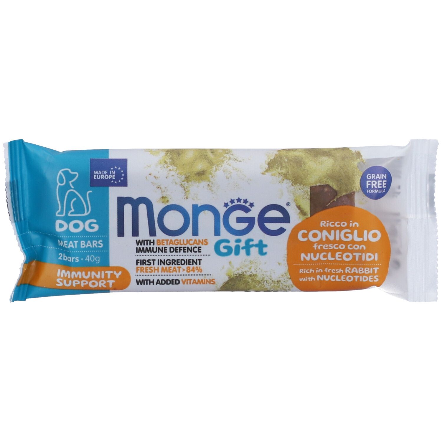 Monge Dog Meat Bars Immunity Support Ricco in Coniglio Fresco con Nucleotidi e Betaglucani